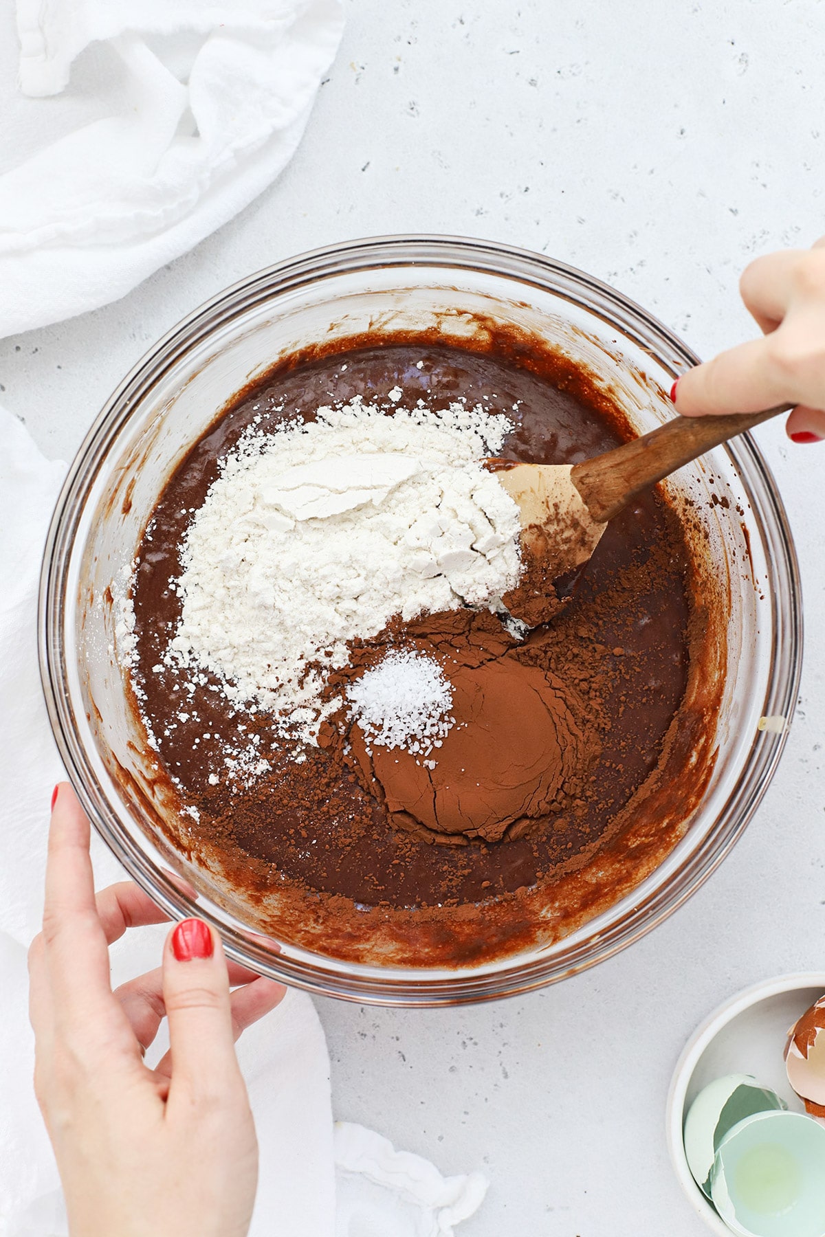 Adding dry ingredients to gluten-free brownie cookies batter