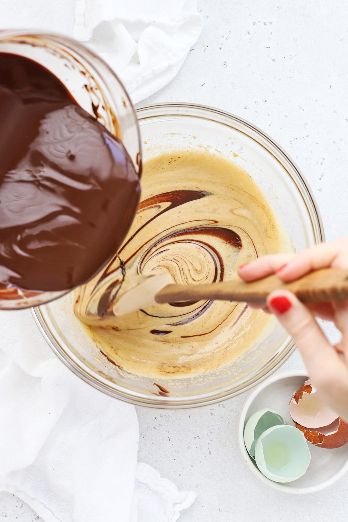 Adding melted chocolate to gluten-free brownie cookies batter