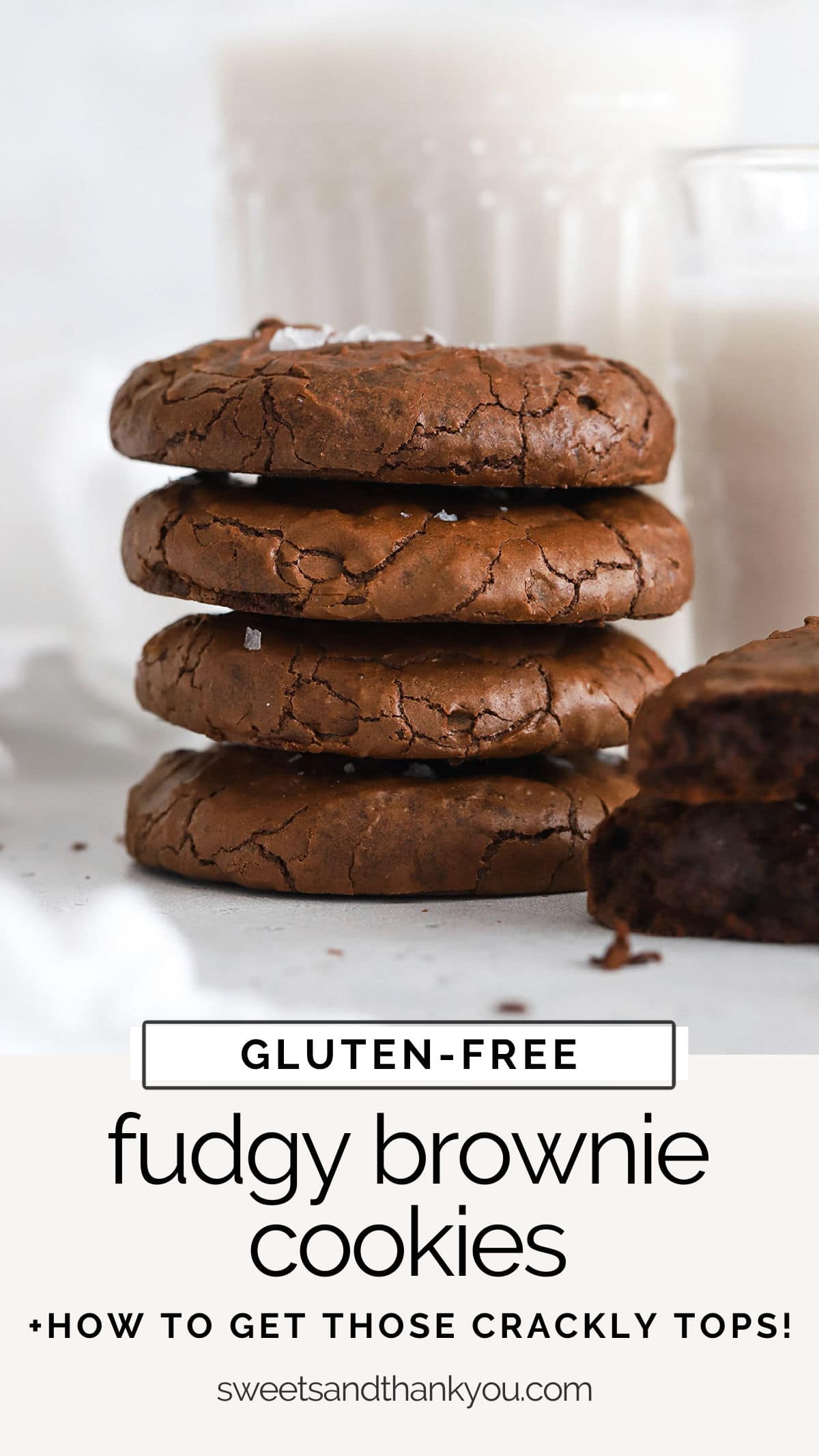 Gluten-Free Brownie Cookies - These fudgy chocolate brownie cookies are magically gluten-free, taste amazing & come together in minutes! // Gluten-free Chocolate Brownie Cookies // Gluten-Free Fudgy Brownie Cookies // Gluten-Free Brookies // Gluten-Free Brownie Cookie Recipe // gluten free cookies // easy gluten-free chocolate cookies // fudgy chocolate cookies // gluten-free brownie cookie // ice cream sandwich cookies
