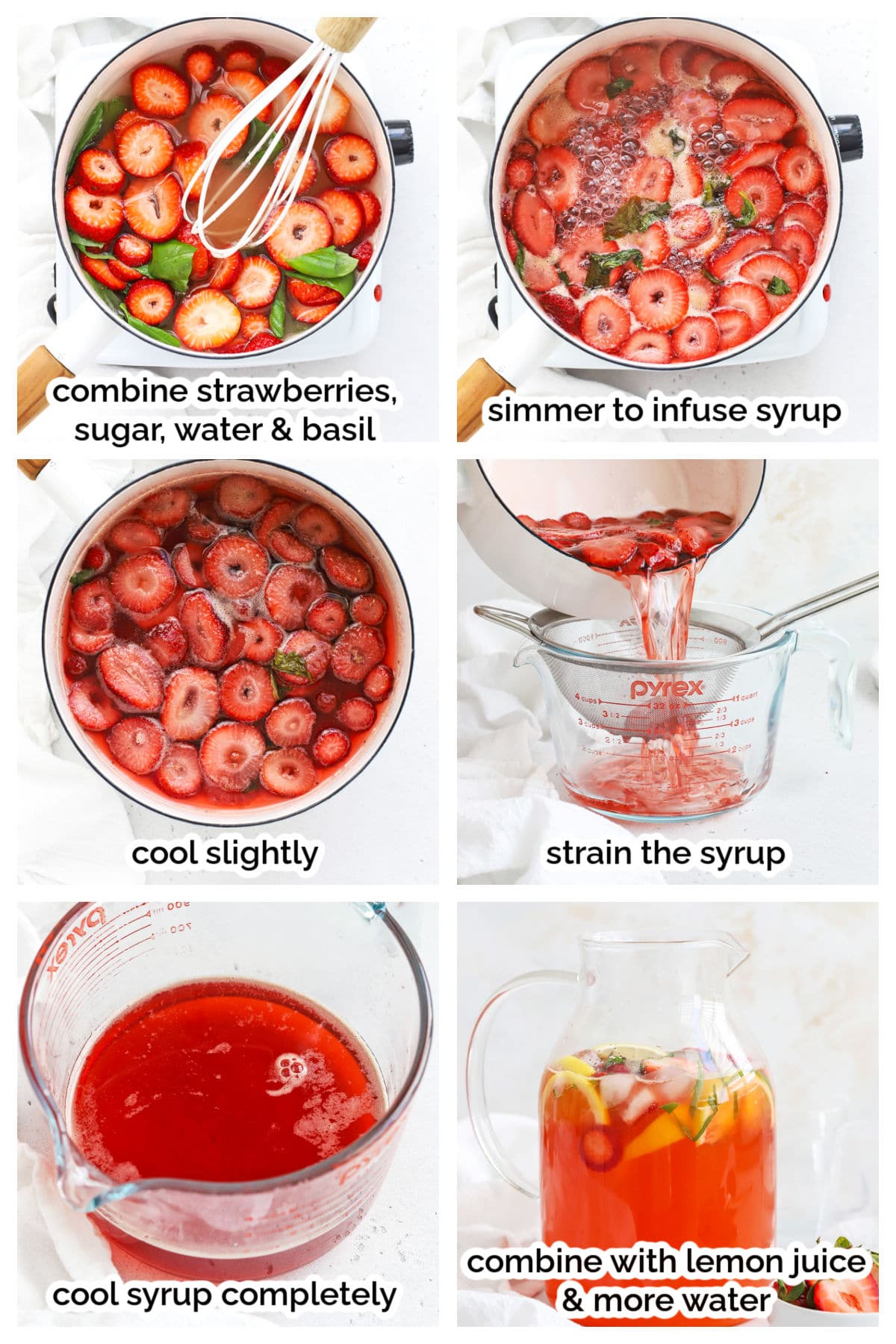 making strawberry basil lemonade step by step