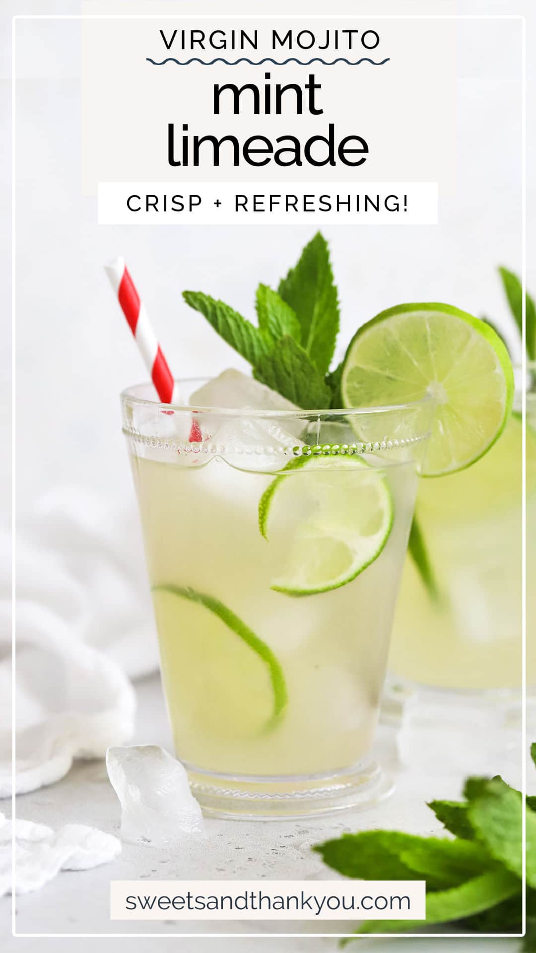 Mint Limeade AKA Virgin Mojitos! - This homemade limeade is kissed with fresh mint & tastes amazing. It's the perfect non-alcoholic drink for a celebration! // non alcoholic mojitos // virgin mojito recipe // homemade limeade recipe // cafe rio limeade / mocktail / lime mocktail / summer mocktail / summer drink / limeade from scratch / lime lemonade / lime drink recipe / lime drinks