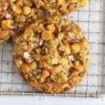 gluten free oatmeal butterscotch cookies topped with flaky sea salt