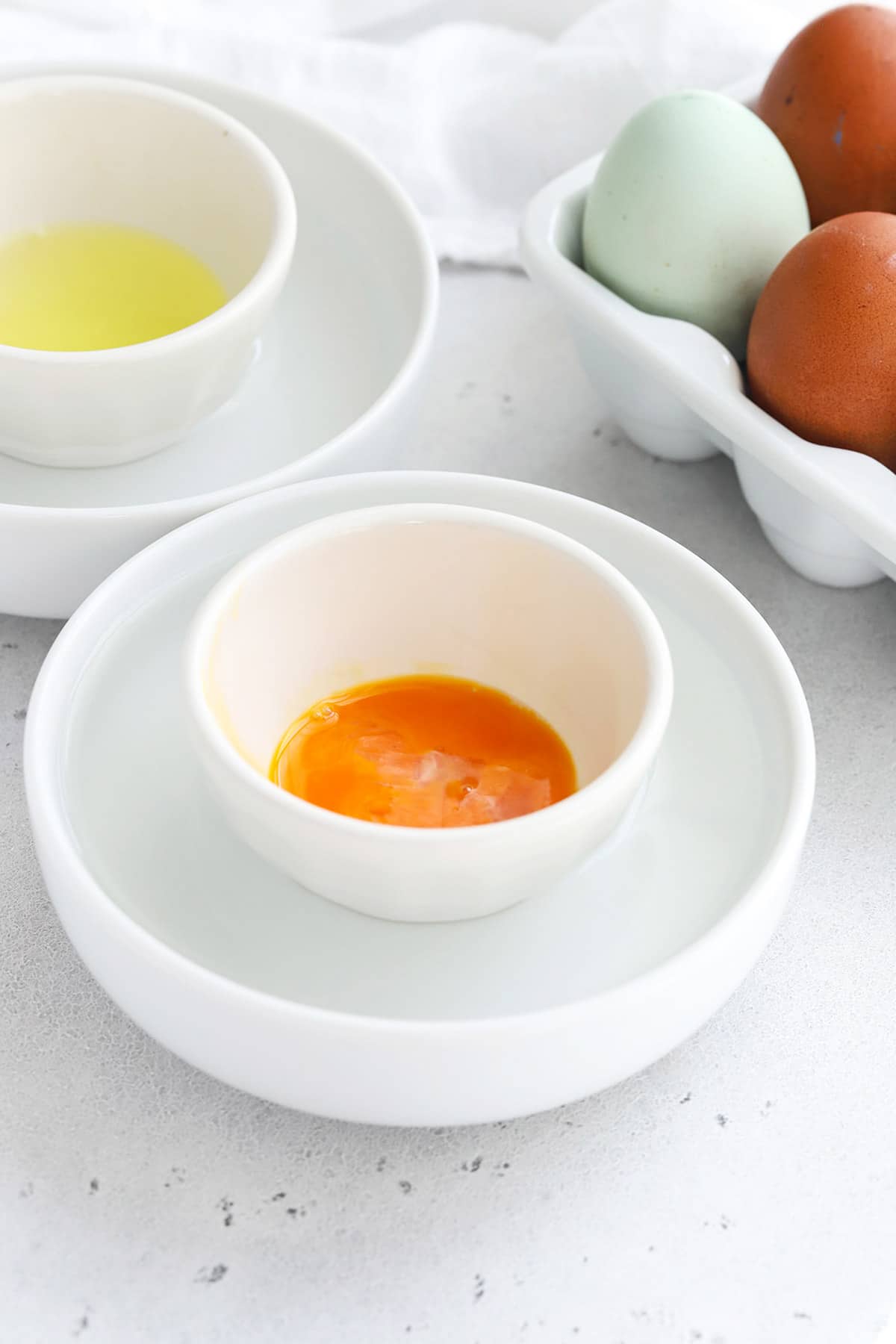 bringing separated eggs to room temperature in small bowls