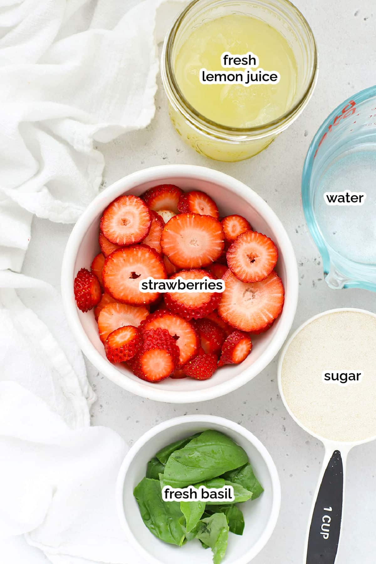 ingredients for strawberry basil lemonade