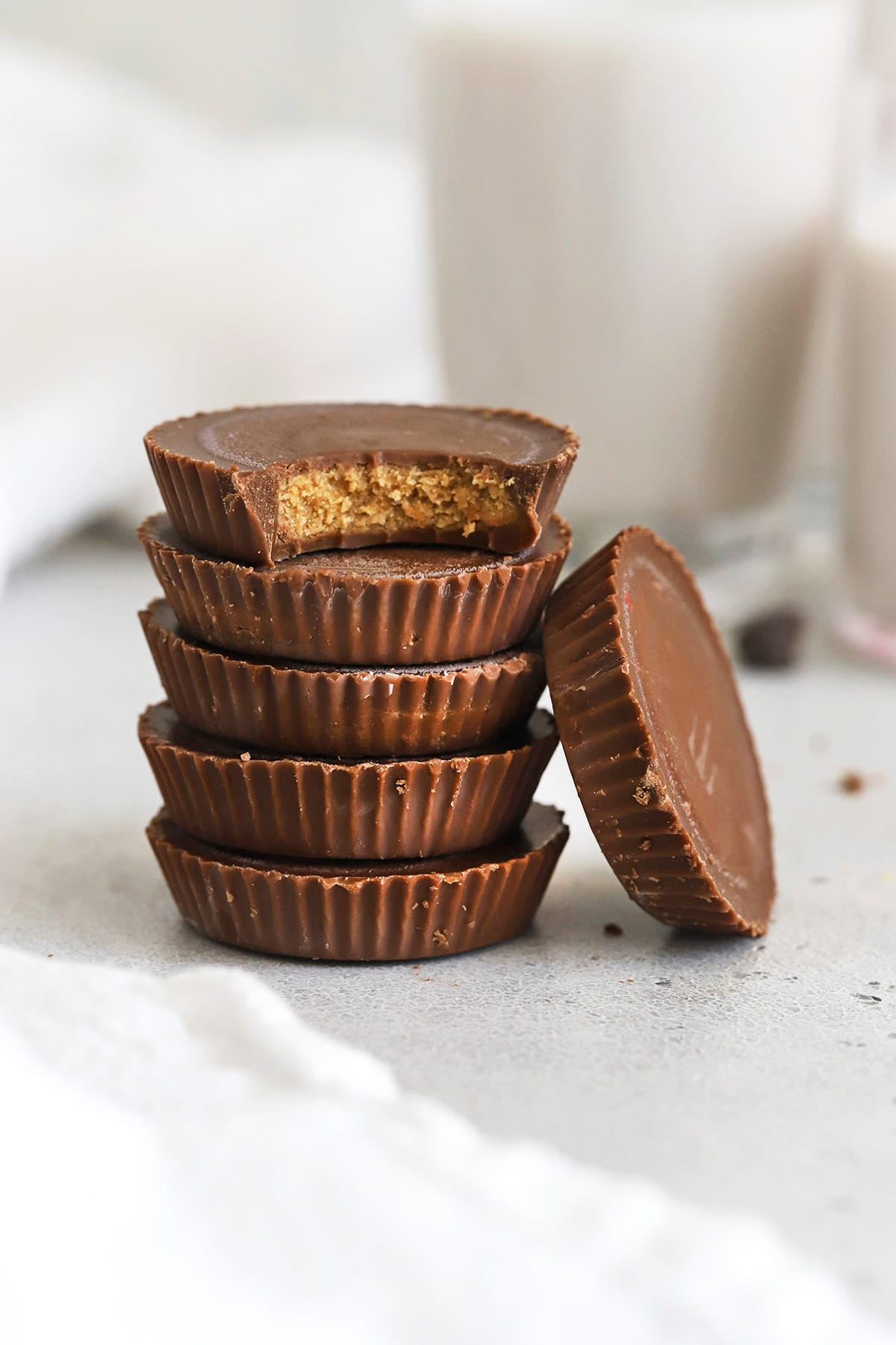 Stacked peanut butter cups for making gluten-free peanut butter cup brownies