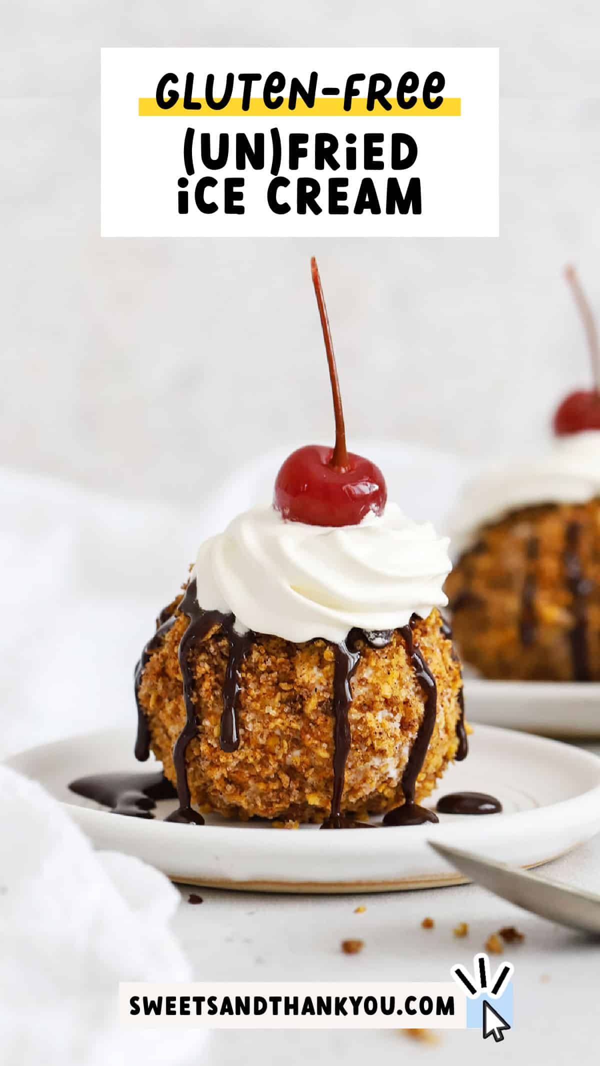 Our (un-fried) gluten-free fried ice cream recipe is the perfect ice cream dessert to cool off with--no frying required! You'll love the cinnamon-y crunch of the coating with the creamy ice cream! Try this as a Tex-Mex dessert to finish a taco night or serve it up as a fun summer dessert to cool off with. This easy no-bake dessert is simple to make and even more fun to eat! Get the recipe and our favorite toppings at sweetsandthankyou.com