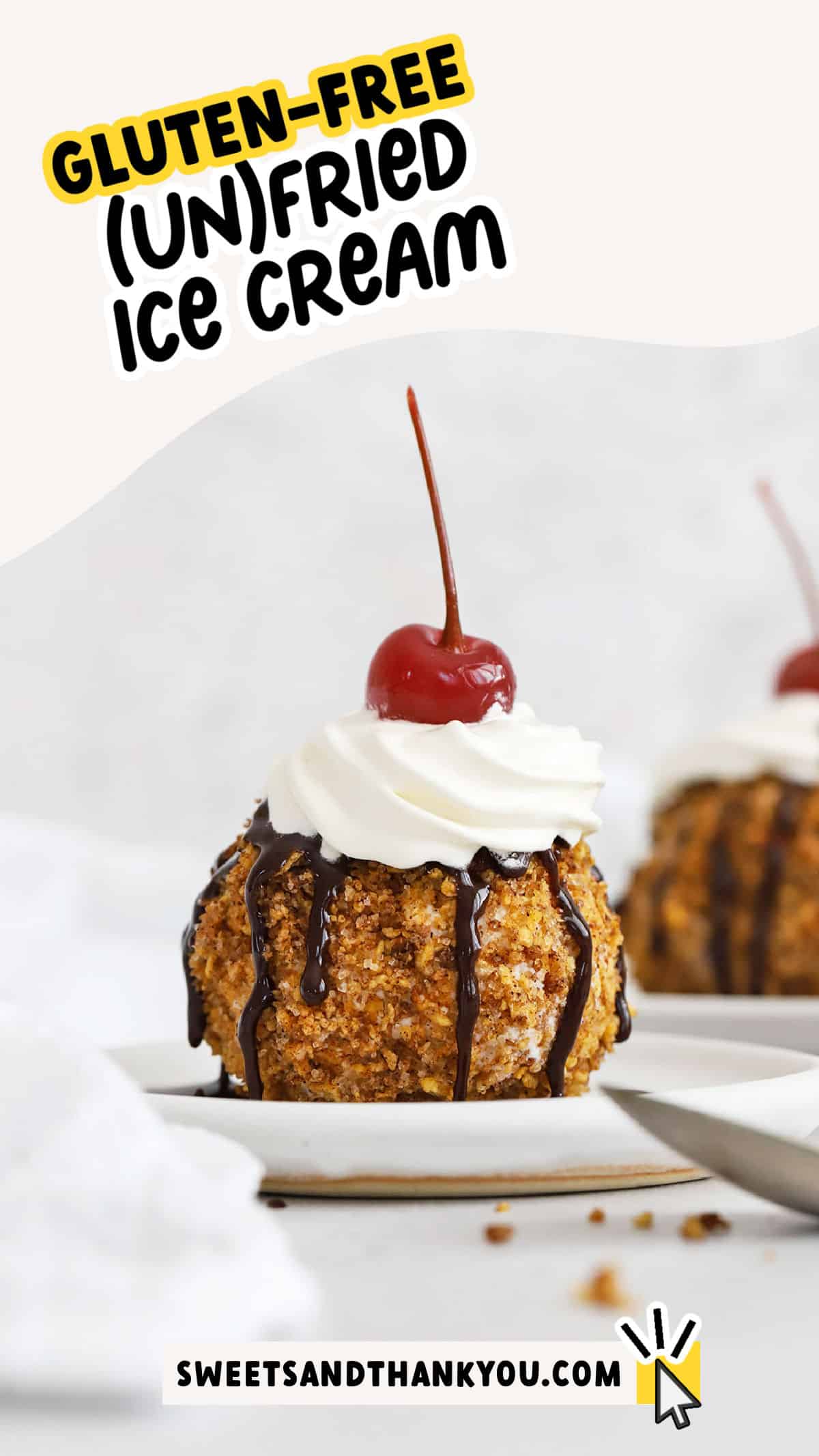 Our (un-fried) gluten-free fried ice cream recipe is the perfect ice cream dessert to cool off with--no frying required! You'll love the cinnamon-y crunch of the coating with the creamy ice cream! Try this as a Tex-Mex dessert to finish a taco night or serve it up as a fun summer dessert to cool off with. This easy no-bake dessert is simple to make and even more fun to eat! Get the recipe and our favorite toppings at sweetsandthankyou.com