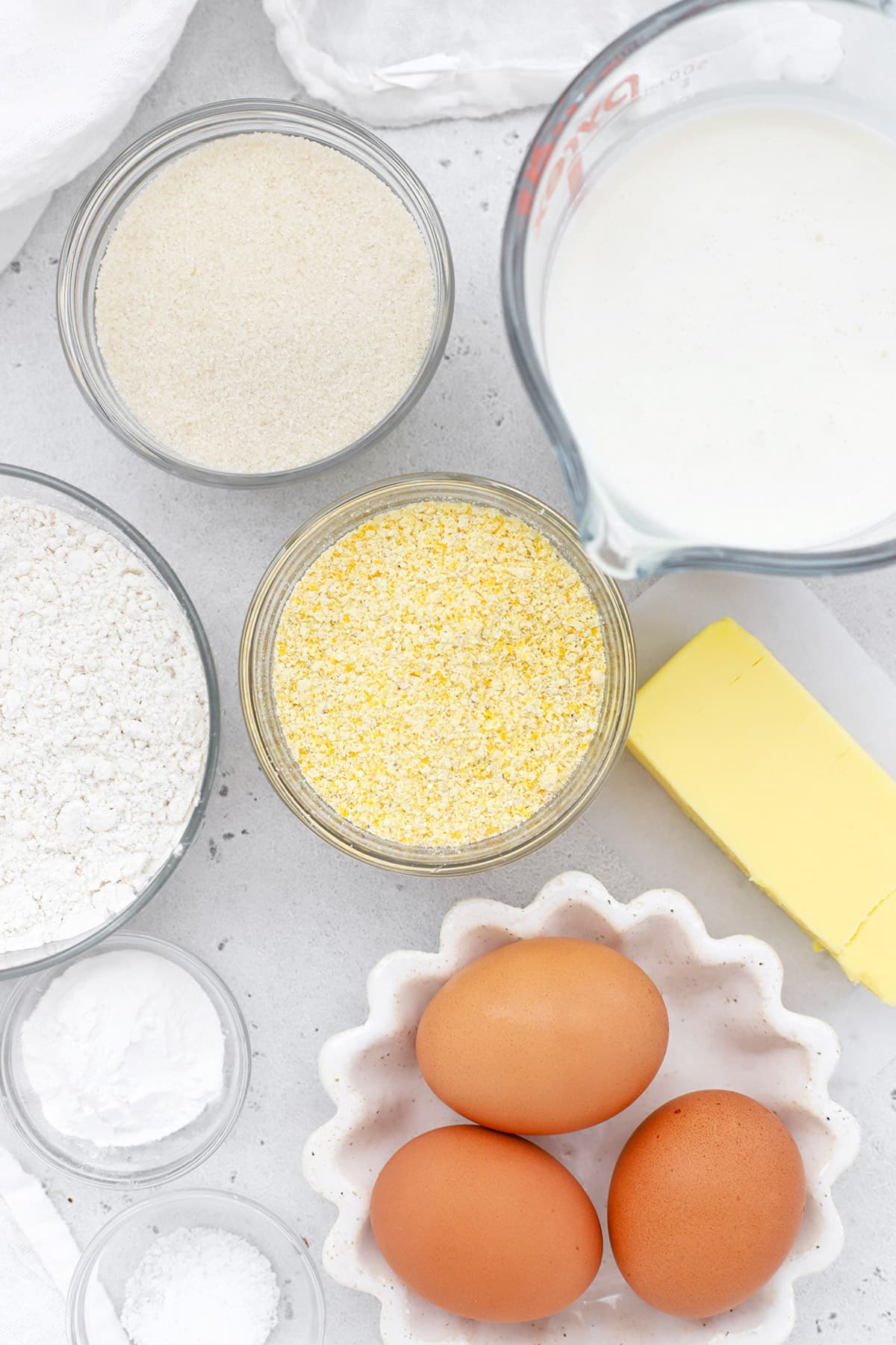 Overhead view of ingredients for gluten-free cornbread