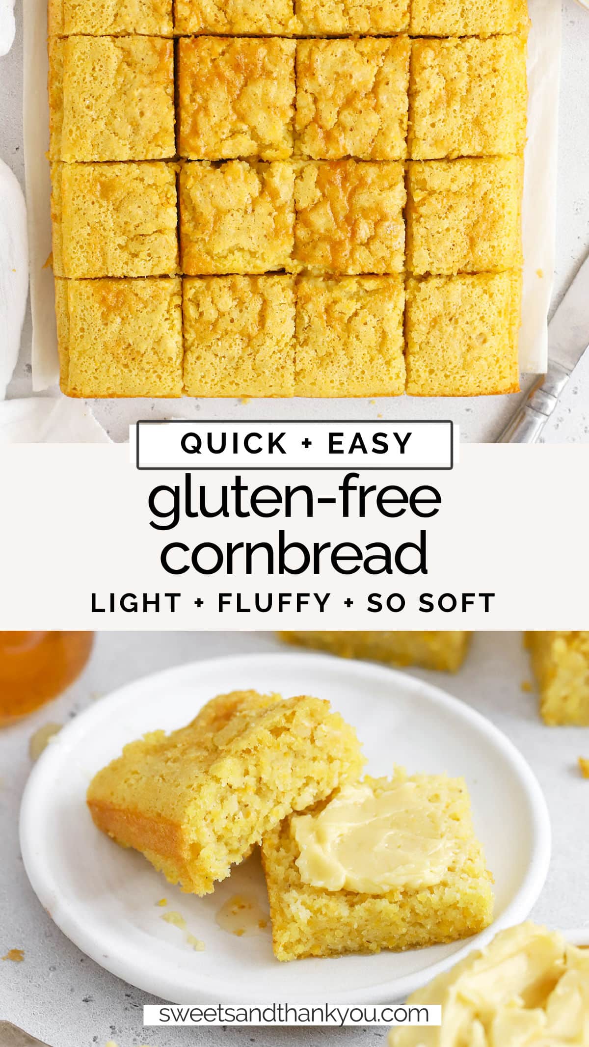 Easy Gluten-Free Cornbread - This is the BEST gluten-free cornbread recipe we've ever tried. Fluffy, moist, perfectly sweet & easy to make! / fluffy gluten-free cornbread / easy gluten-free cornbread recipe / delicious gluten-free cornbread recipe / how to make gluten-free cornbread, step by step / is cornbread gluten-free / easy gluten-free corn bread recipe / moist gluten-free cornbread / sweet gluten-free cornbread / gluten-free cornbread from scratch // gluten-free cornbread without a mix