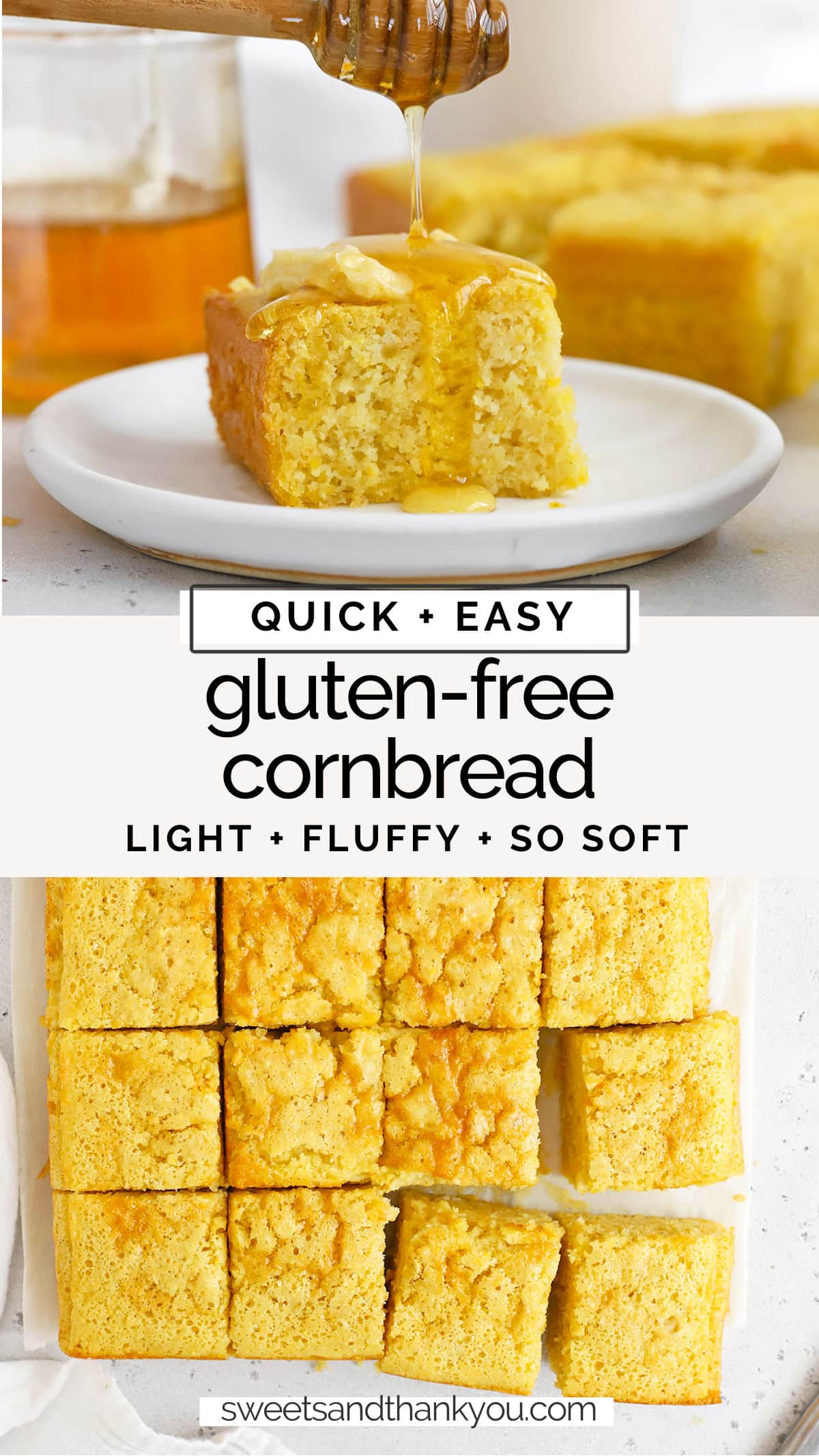 Easy Gluten-Free Cornbread - This is the BEST gluten-free cornbread recipe we've ever tried. Fluffy, moist, perfectly sweet & easy to make! / fluffy gluten-free cornbread / easy gluten-free cornbread recipe / delicious gluten-free cornbread recipe / how to make gluten-free cornbread, step by step / is cornbread gluten-free / easy gluten-free corn bread recipe / moist gluten-free cornbread / sweet gluten-free cornbread / gluten-free cornbread from scratch // gluten-free cornbread without a mix
