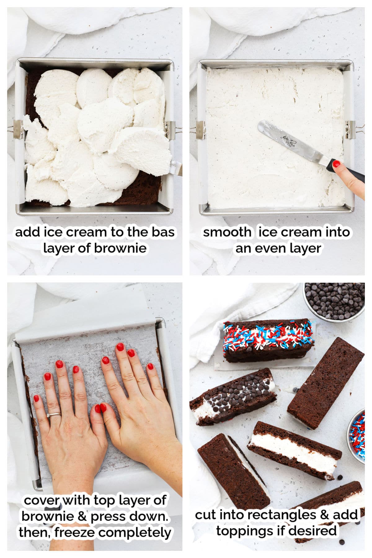 assembling gluten-free brownie ice cream sandwiches, step by step