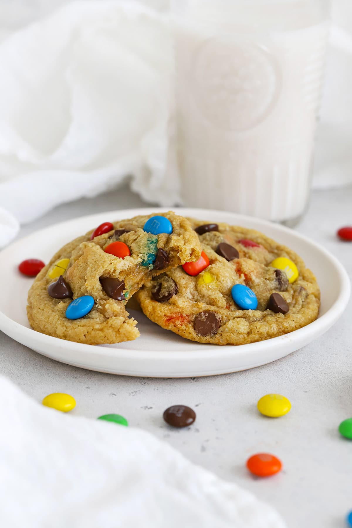 Front view of gluten-free m&m cookies