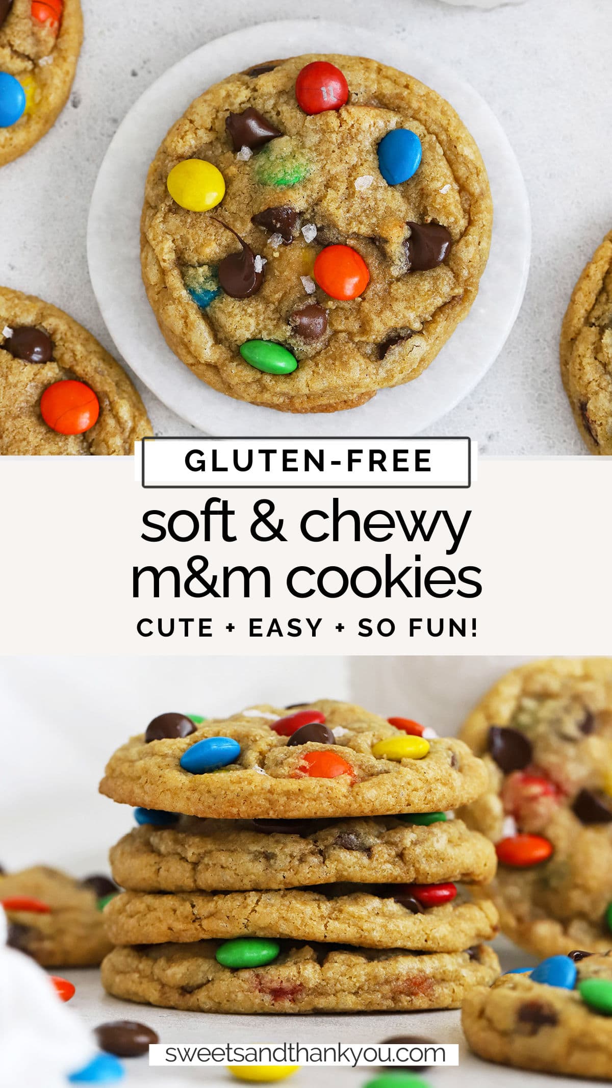 Soft & Chewy Gluten-Free M&M Cookies - This easy gluten-free m&m cookie recipe is perfect for your next cookie craving! Try it with seasonal m&ms to celebrate the holidays! // gluten-free mm cookies // gluten free m&m chocolate chip cookies // gluten-free christmas m&m cookies // gluten-free valentine's m&m cookies // gluten-free christmas cookies // gluten-free valentine's day cookies // gluten-free cookie recipe // gluten free m&m cookies recipe // the best gluten-free m&m cookies
