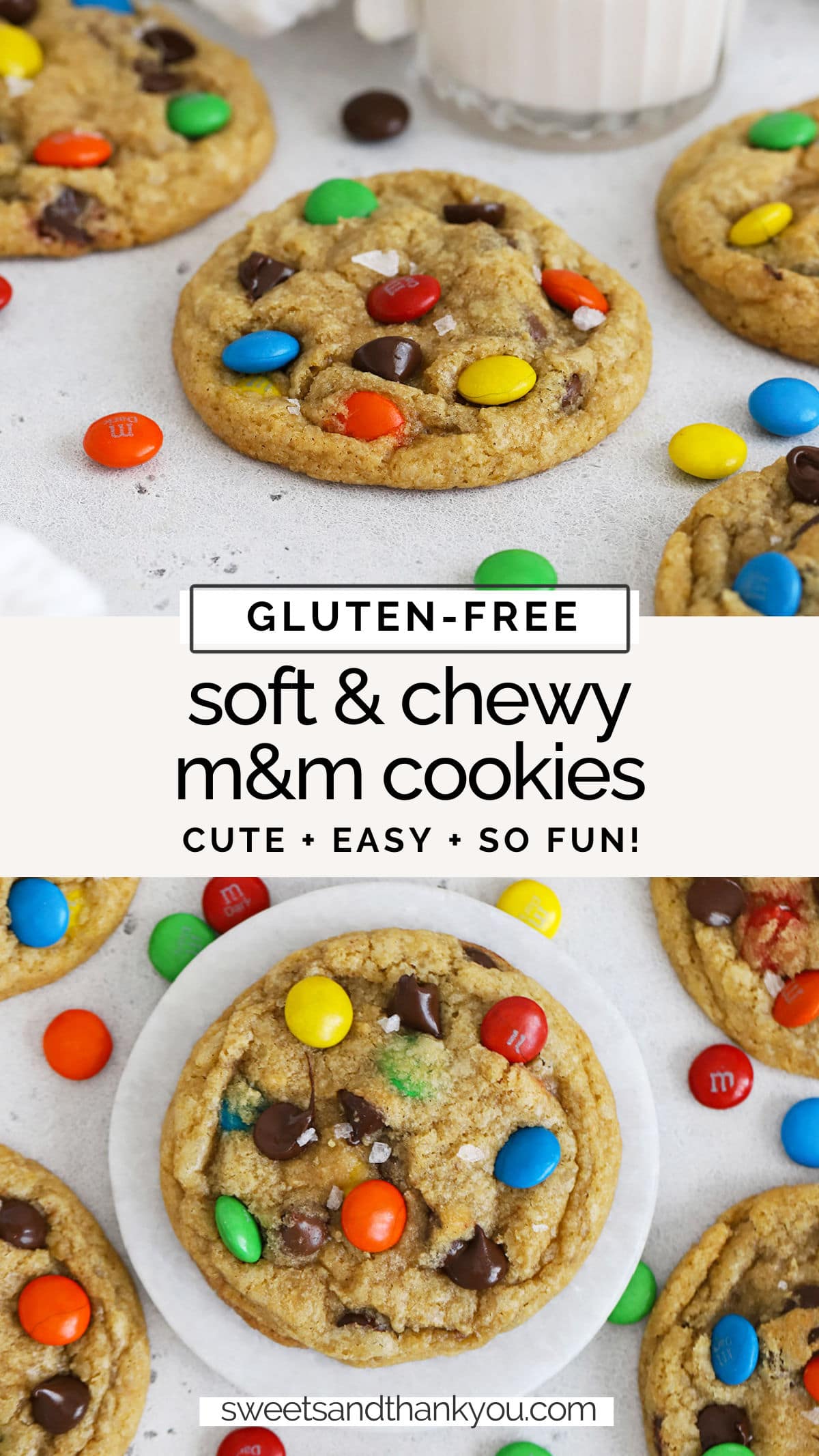 Soft & Chewy Gluten-Free M&M Cookies - This easy gluten-free m&m cookie recipe is perfect for your next cookie craving! Try it with seasonal m&ms to celebrate the holidays! // gluten-free mm cookies // gluten free m&m chocolate chip cookies // gluten-free christmas m&m cookies // gluten-free valentine's m&m cookies // gluten-free christmas cookies // gluten-free valentine's day cookies // gluten-free cookie recipe // gluten free m&m cookies recipe // the best gluten-free m&m cookies