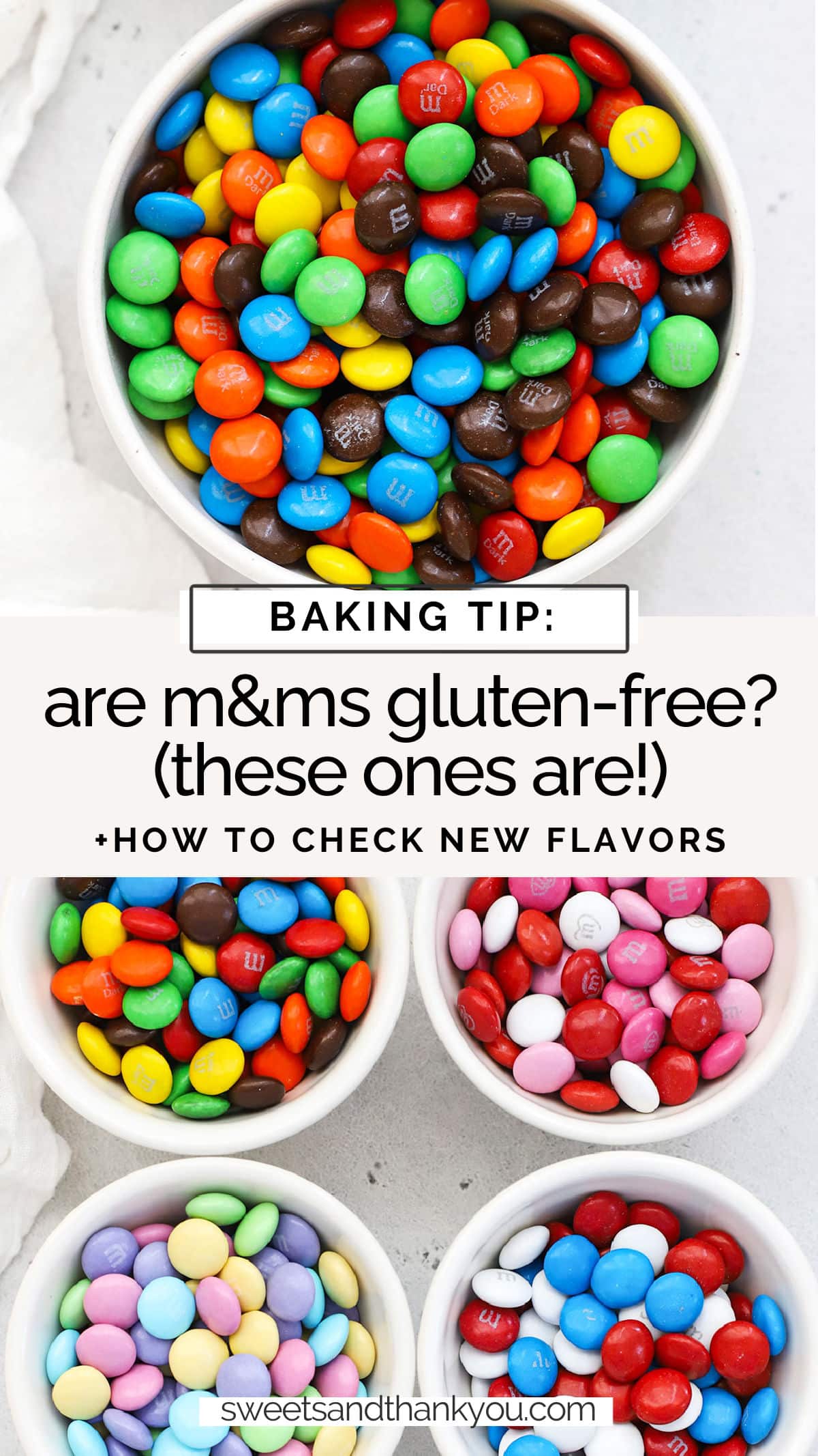 Are M&Ms Gluten-Free? - Many varieties of M&Ms ARE Gluten-Free! Here's everything you need to know about finding gluten-free M&Ms. / which m&ms are gluten-free / what flavors of m&ms are gluten-free / gluten-free m&ms / are peanut m&ms gluten-free / are peanut butter m&ms gluten-free / what kinds of m&ms are gluten-free / are dark chocolate m&ms gluten-free / are milk chocolate m&ms gluten-free / are crispy m&ms gluten-free / are pretzel m&ms gluten-free / are caramel m&ms gluten-free /