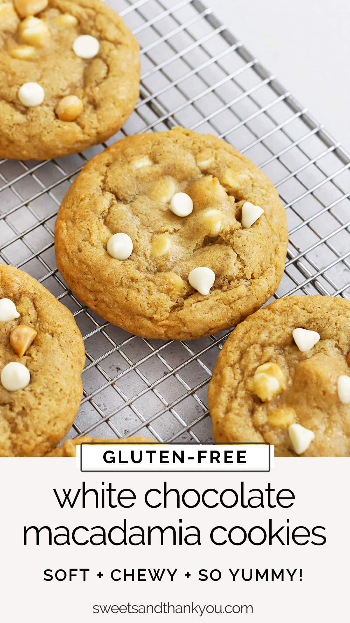 Gluten-Free White Chocolate Macadamia Nut Cookies - These soft, chewy gluten-free macadamia cookies are loaded with white chocolate & nuts. You'll love their yummy flavor! // gluten-free macadamia nut cookies // gluten-free white chocolate chip macadamia nut cookies / gluten-free white chocolate chip macadamia cookies // gluten-free white chocolate macadamia cookie recipe // gluten-free christmas cookies / easy gluten-free cookie recipe / gluten free white chocolate cookie recipe /
