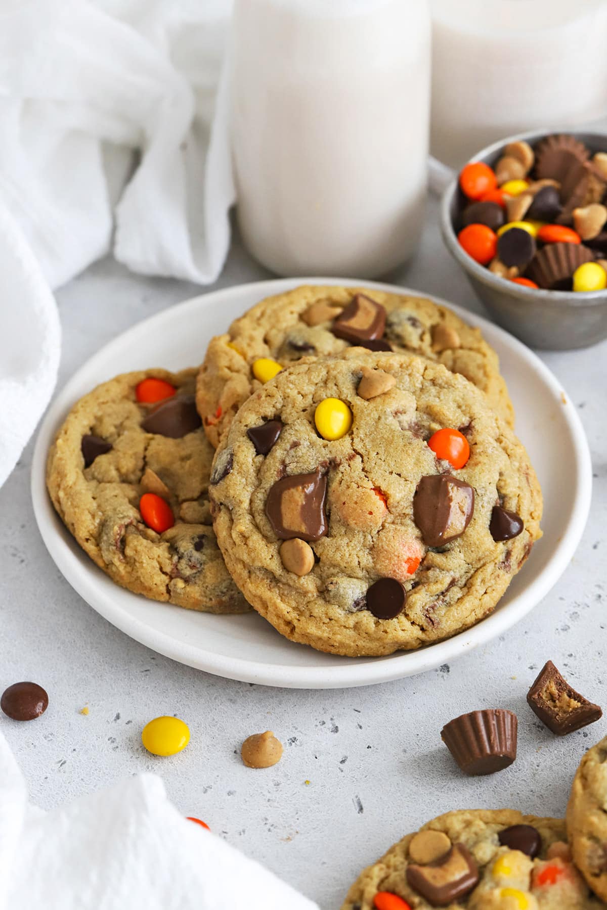 Front view of gluten-free Reese's cookies on a plate