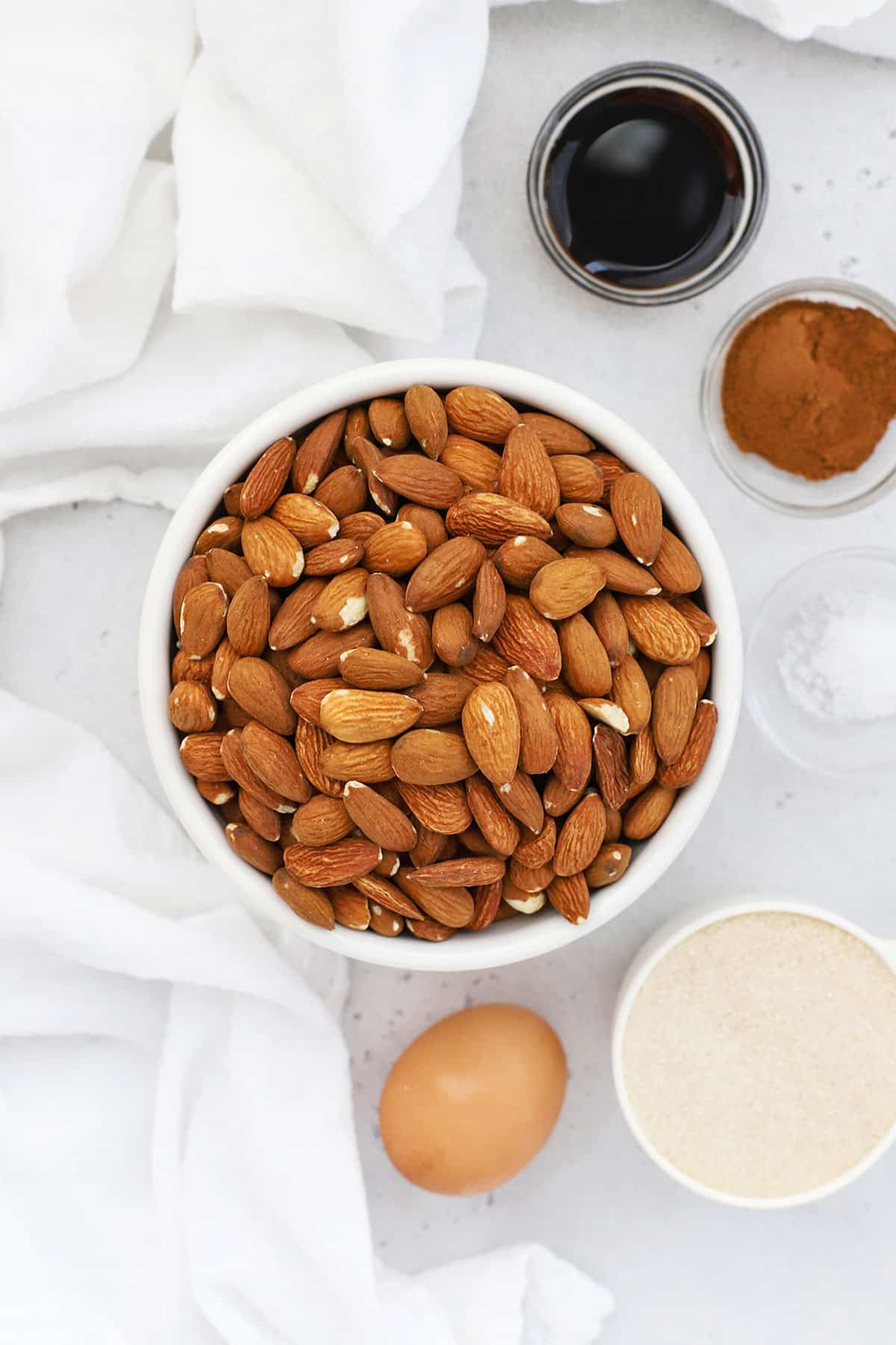 Overhead view of ingredients for cinnamon almonds