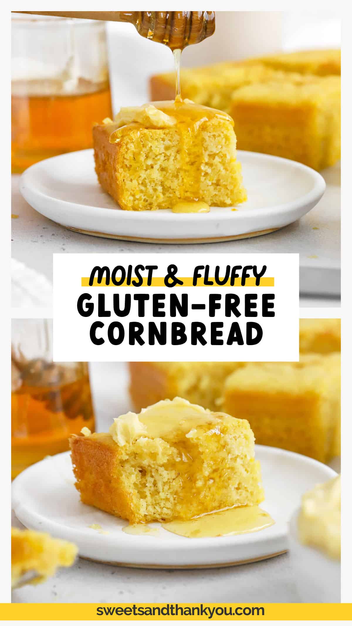 This is the BEST gluten-free cornbread recipe we've ever tried. Fluffy, moist, perfectly sweet & easy to make! Now, you can make moist gluten-free cornbread without a mix! This easy gluten-free cornbread recipe mixes up in minutes, has a light, moist, fluffy texture (THE BEST TEXTURE!), and gently sweet flavor. It's the perfect side dish for chili, soup, bbq, salads, and more! 