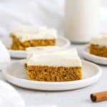 Front view of gluten-free pumpkin bars cut into squares
