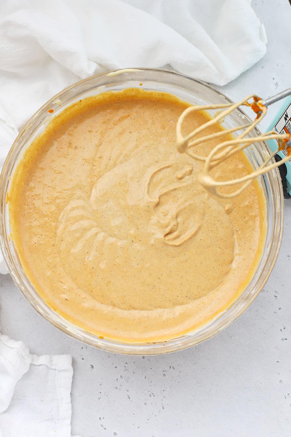 Perfectly mixed pumpkin cheesecake filling