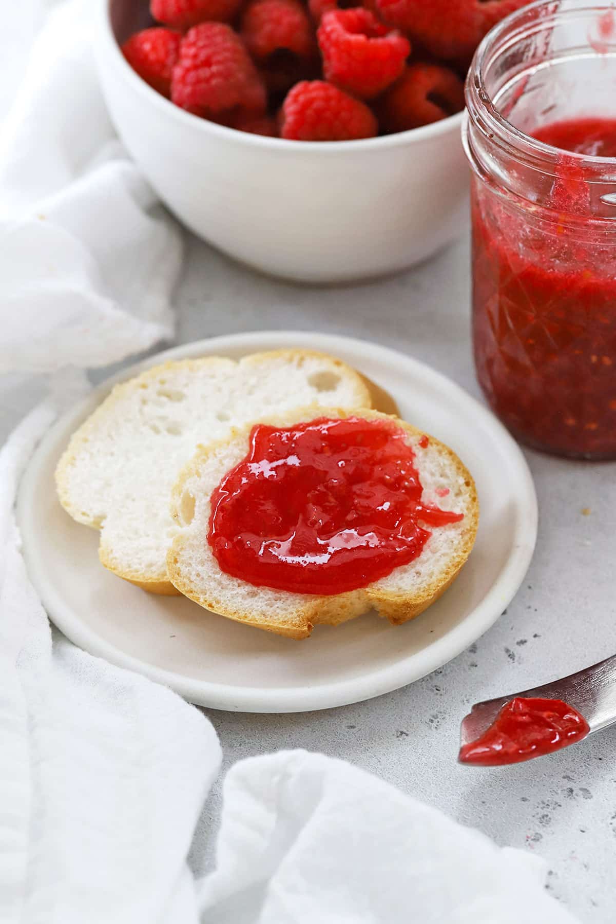 Freezer raspberry jam spread on gluten-free bread