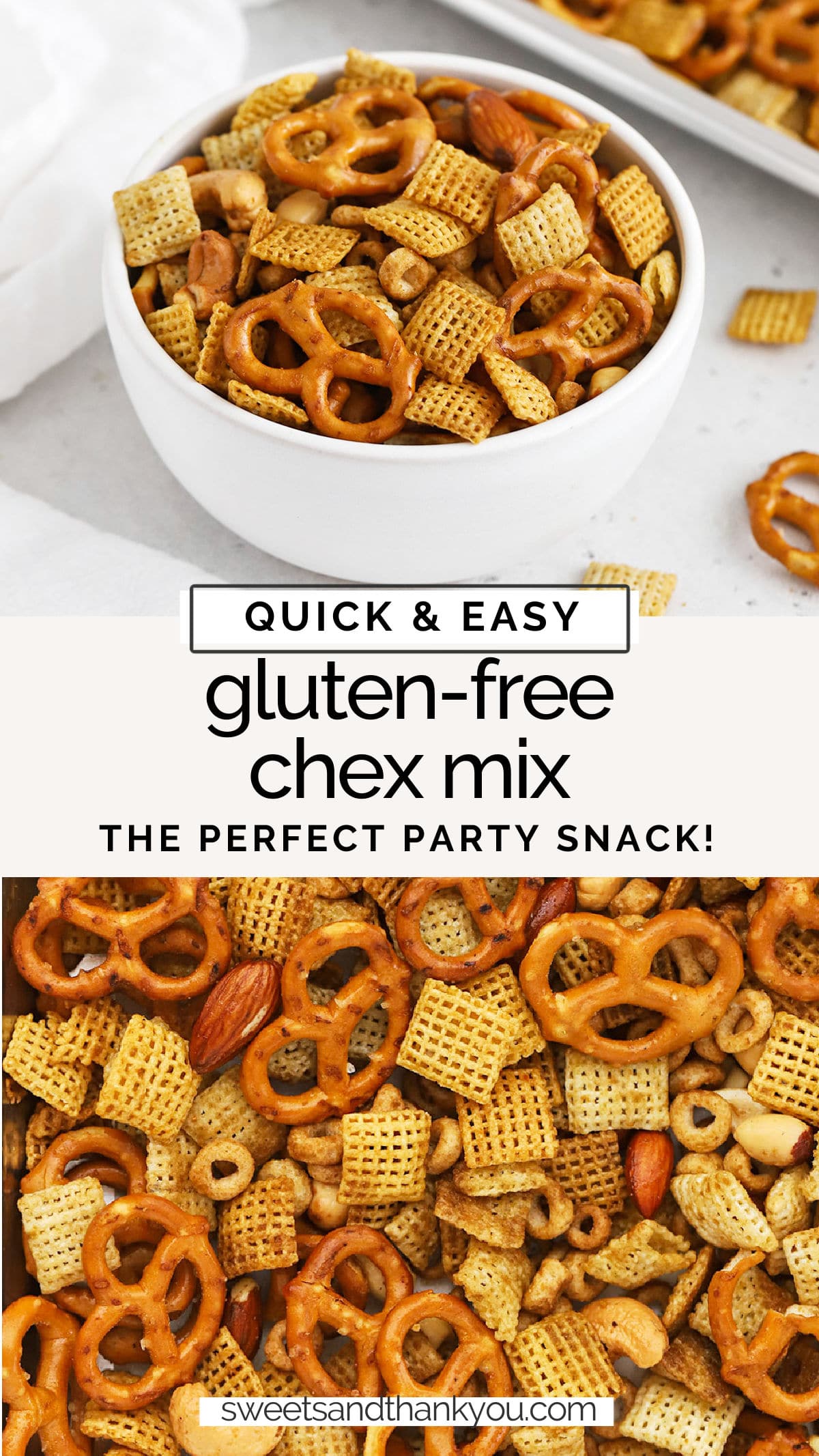 How To Make Gluten-Free Chex Mix - Our savory gluten-free Chex mix recipe is the perfect party snack! You'll love the crunch & flavor! // gluten-free chex party mix // gluten-free savory chex mix // gluten-free party mix // gluten-free Chex Mix for a party / gluten-free party snacks // gluten-free snack recipe