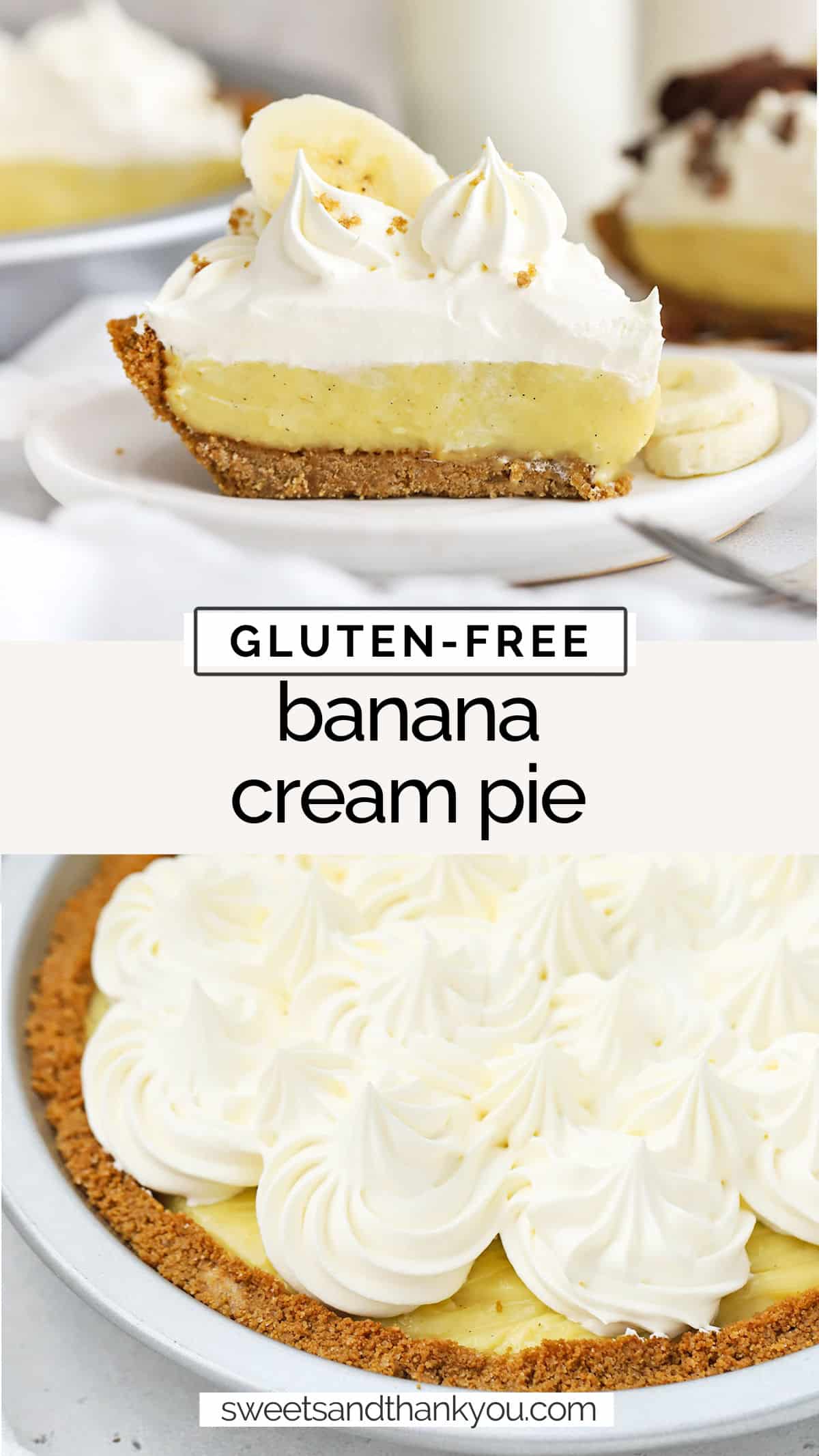 Gluten-Free Banana Cream Pie With Graham Crust - Our gluten-free banana cream pie recipe uses an easy trick to majorly turn up the flavor! / gluten-free banana pie recipe //gluten-free pie recipe / gluten-free cream pie / gluten-free pie with graham cracker crust / easy gluten-free pie recipe / gluten-free thanksgiving dessert / gluten-free banana pudding pie / gluten-free pudding pie recipe / gluten-free banana cream pie from scratch / gluten-free banana cream pie no pudding