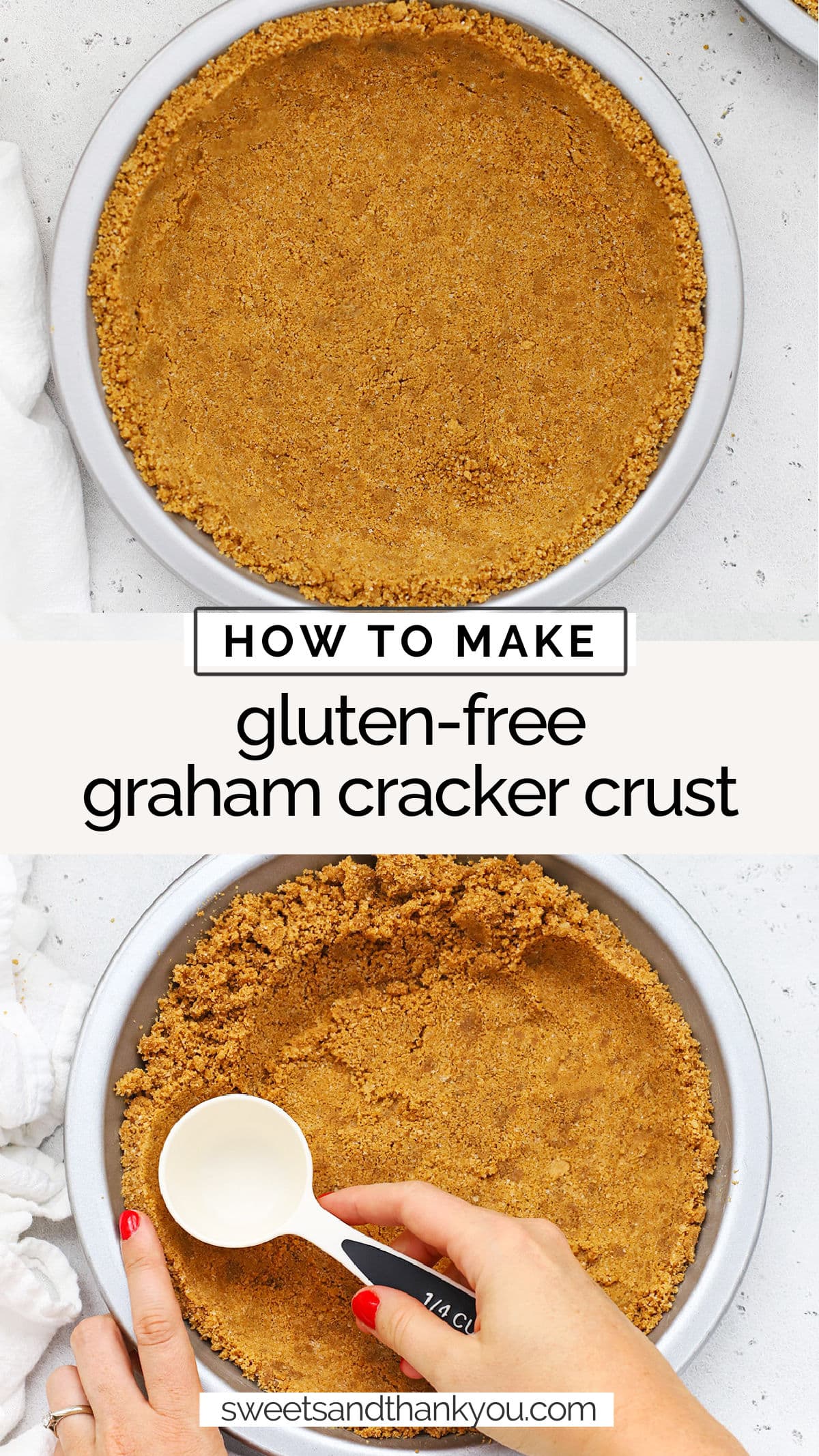 Gluten-Free Graham Cracker Crust - This easy gluten-free graham cracker pie crust recipe only needs 3 ingredients! / Easy gluten-free graham cracker crust / easy gluten-free pie crust / gluten-free pie recipes / gluten-free crust recipe / Gluten-Free Grahams / gluten-free graham crust / gluten-free cookie crust