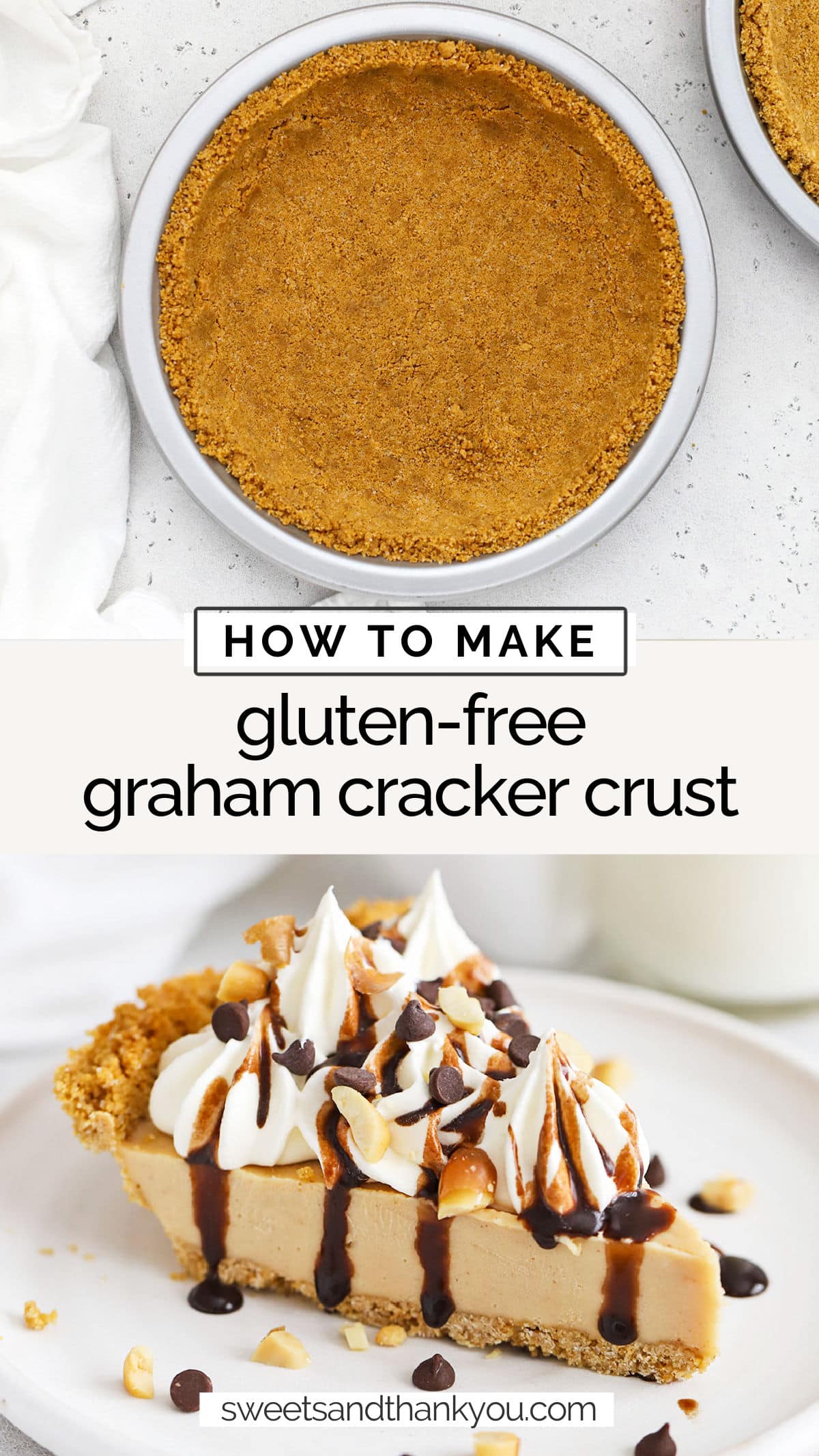 Gluten-Free Graham Cracker Crust - This easy gluten-free graham cracker pie crust recipe only needs 3 ingredients! / Easy gluten-free graham cracker crust / easy gluten-free pie crust / gluten-free pie recipes / gluten-free crust recipe / Gluten-Free Grahams / gluten-free graham crust / gluten-free cookie crust