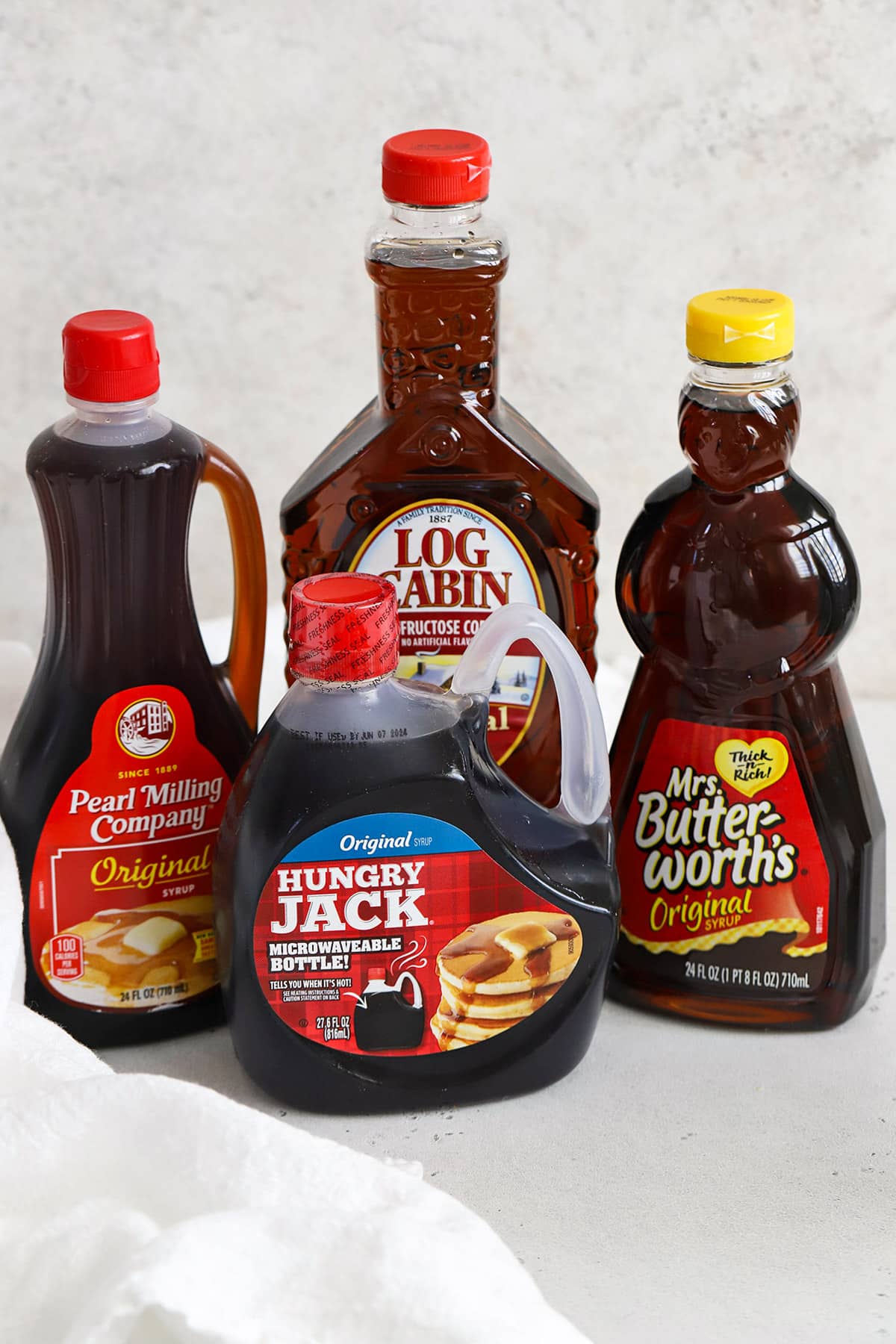 Front view of bottles of gluten free pancake syrup