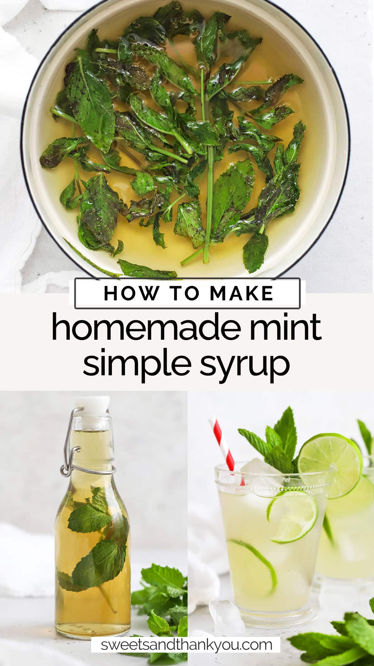 How To Make Mint Simple Syrup - This homemade mint syrup recipe is a cocktail and mocktail staple. It's perfect for drinks of all kinds! Mint simple syrup for mocktails / mocktail recipe / easy mint syrup / easy simple syrup recipe / easy mint simple syrup recipe / the best mint simple syrup recipe / non-alcoholic drinks / cocktail syrup / mocktail syrup / mocktail mixer / non alcoholic mixer / drinks with mint simple syrup / ways to use simple syrup