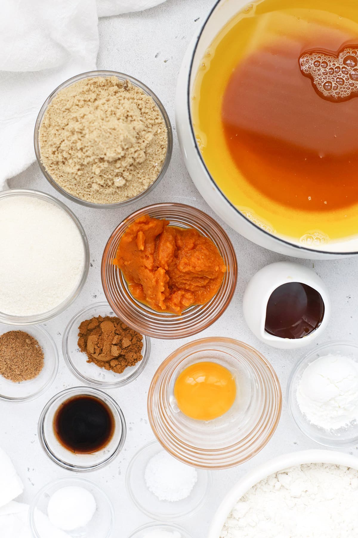 Overhead view of ingredients for gluten-free pumpkin snickerdoodles