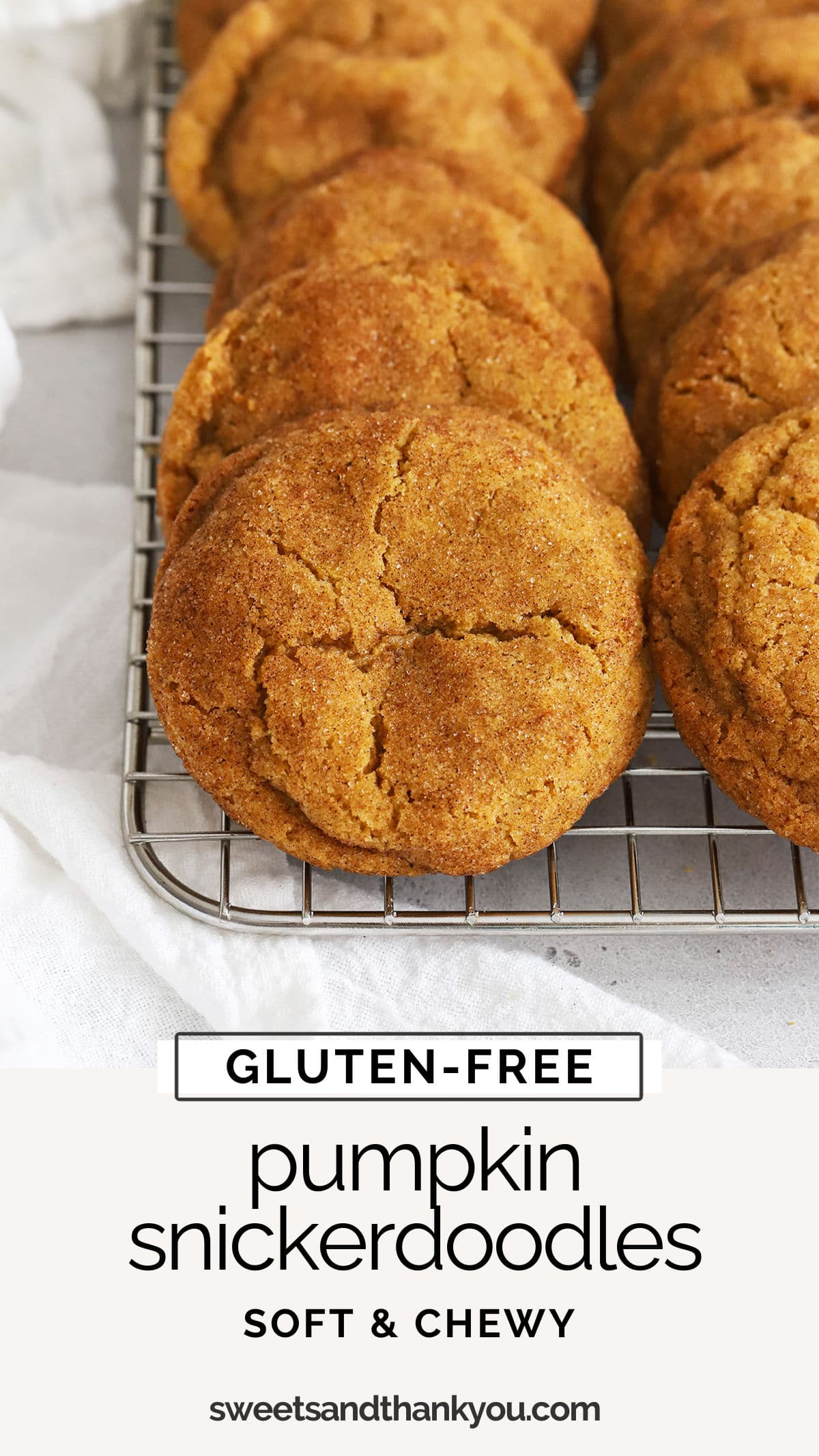 Gluten-Free Pumpkin Snickerdoodles - These soft, chewy gluten-free pumpkin snickerdoodle cookies are perfect when the weather gets chilly! // gluten-free pumpkin cookies / gluten-free holiday cookies / gluten-free pumpkin recipes / gluten-free snickerdoodles recipe / gluten-free snickerdoodle cookies / chewy pumpkin cookies / easy gluten-free cookies recipe / gluten-free cookies recipe