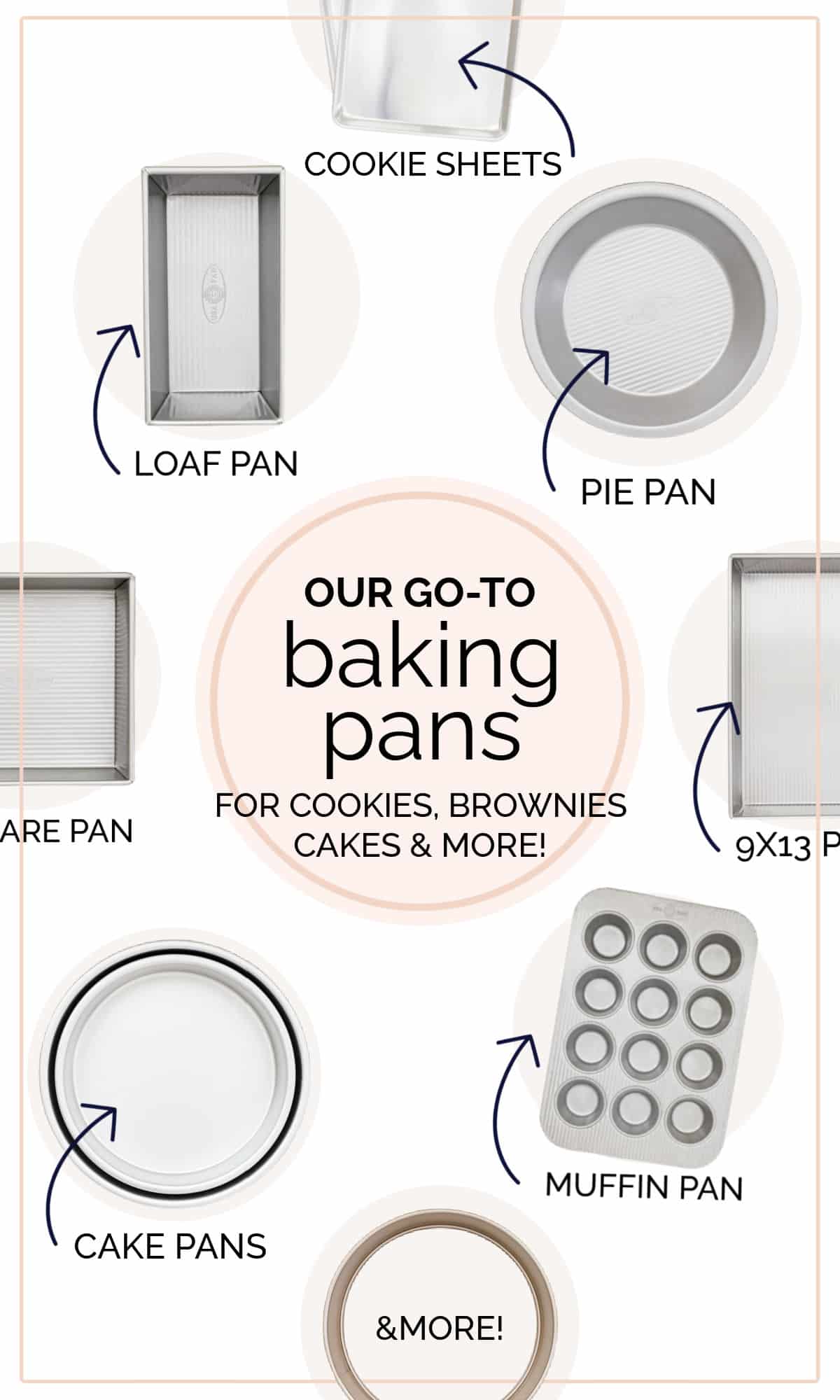 These are the baking pans we use all the time. Find the best pan for cakes, cookies, brownies, and more! / the best cookie sheets / the best pan for brownies / the best cake pans / gifts for bakers / gifts for home bakers / best pans for baking / baking dishes / best pie pans / best loaf pans 