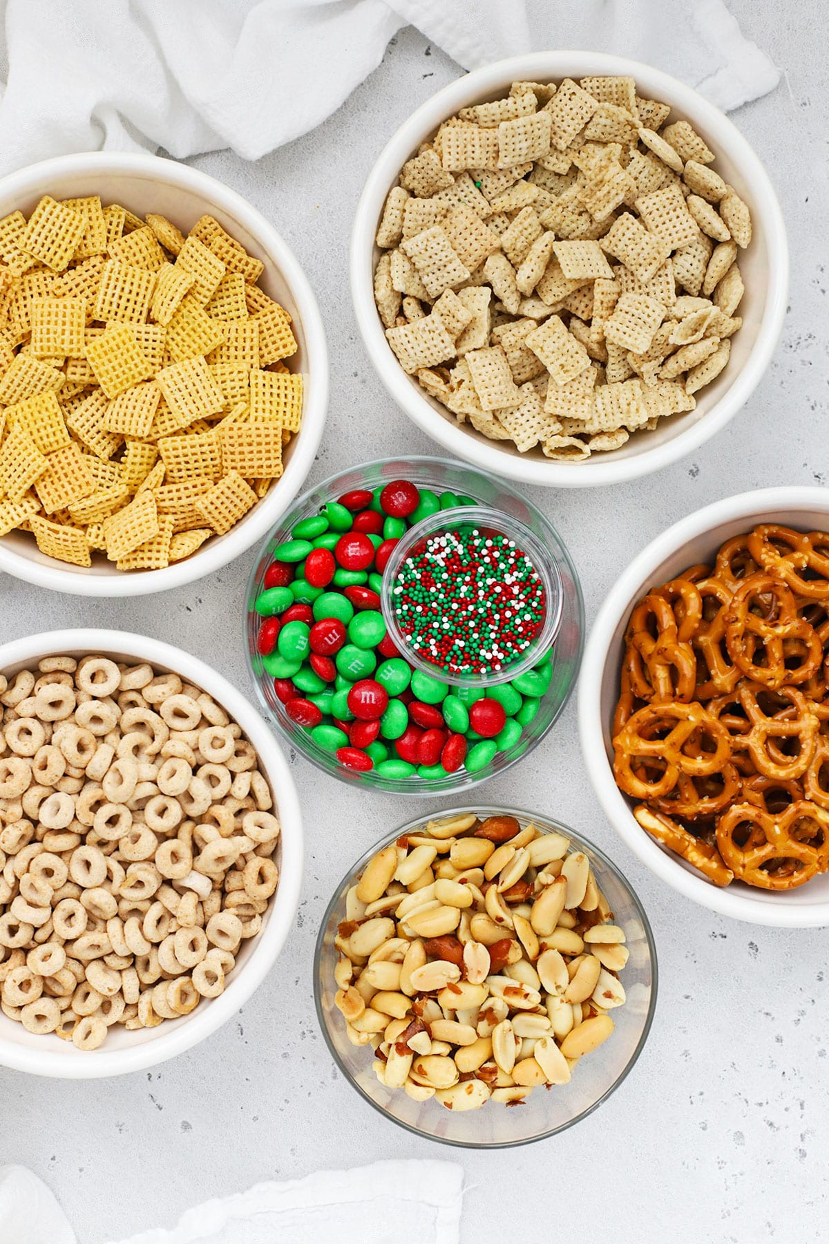ingredients for gluten-free chex in small bowls