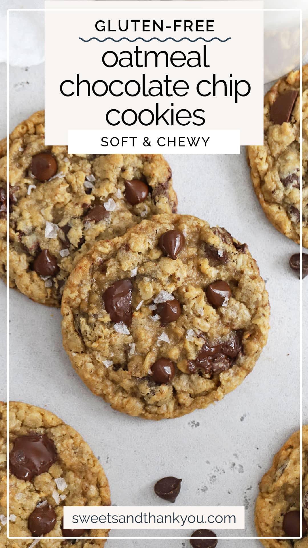 This Gluten-Free Oatmeal Chocolate Chip Cookies recipe is soft, chewy, and full of chocolate in every bite. The perfect classic cookie recipe! // gluten-free oatmeal cookies // gluten-free oatmeal cookie recipe / gluten-free chocolate chip oatmeal cookie recipe / gluten-free cookies / gluten-free christmas cookies / easy gluten-free cookie recipe