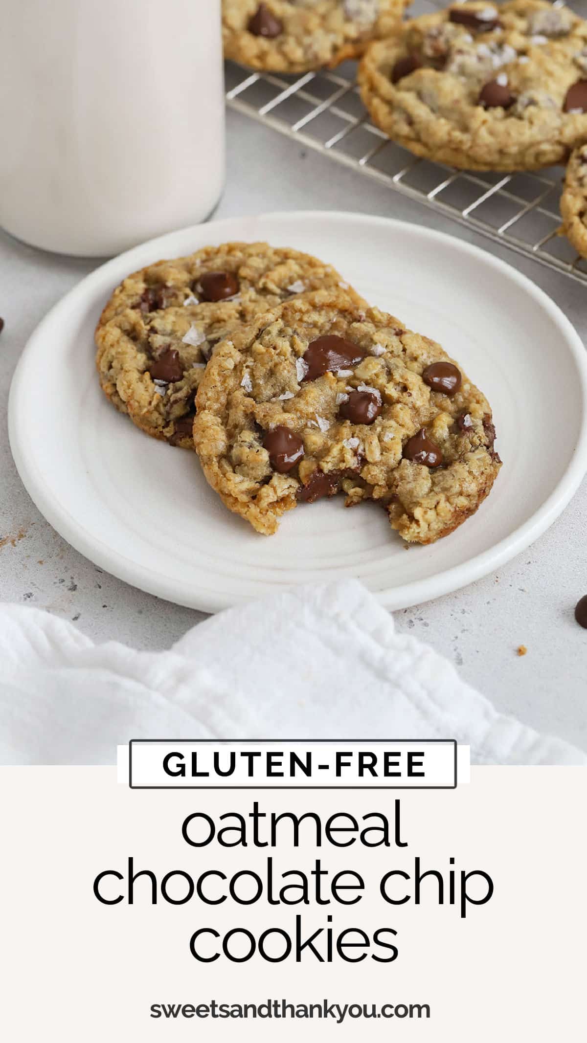 This Gluten-Free Oatmeal Chocolate Chip Cookies recipe is soft, chewy, and full of chocolate in every bite. The perfect classic cookie recipe! // gluten-free oatmeal cookies // gluten-free oatmeal cookie recipe / gluten-free chocolate chip oatmeal cookie recipe / gluten-free cookies / gluten-free christmas cookies / easy gluten-free cookie recipe