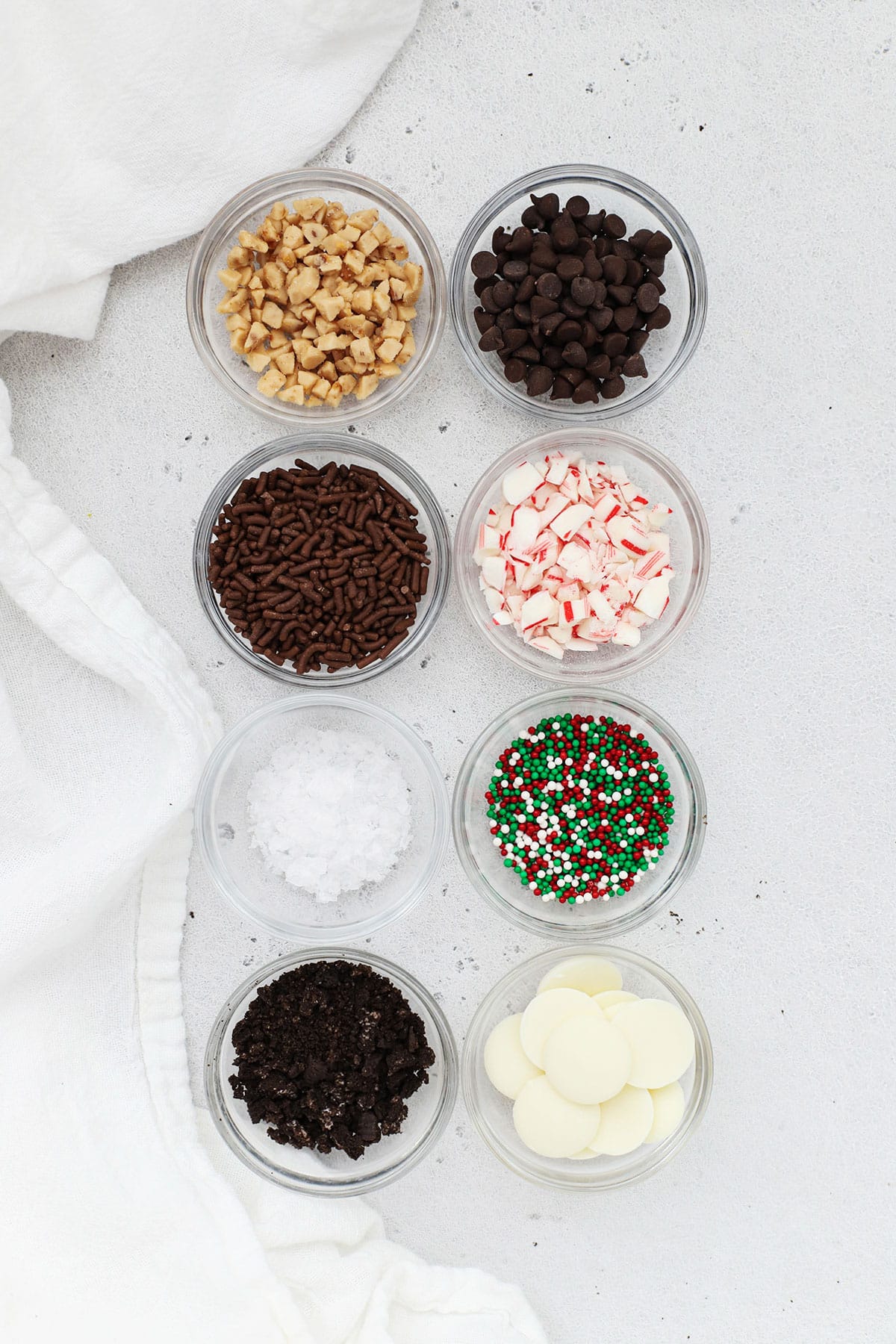 Toppings for oreo balls in small bowls