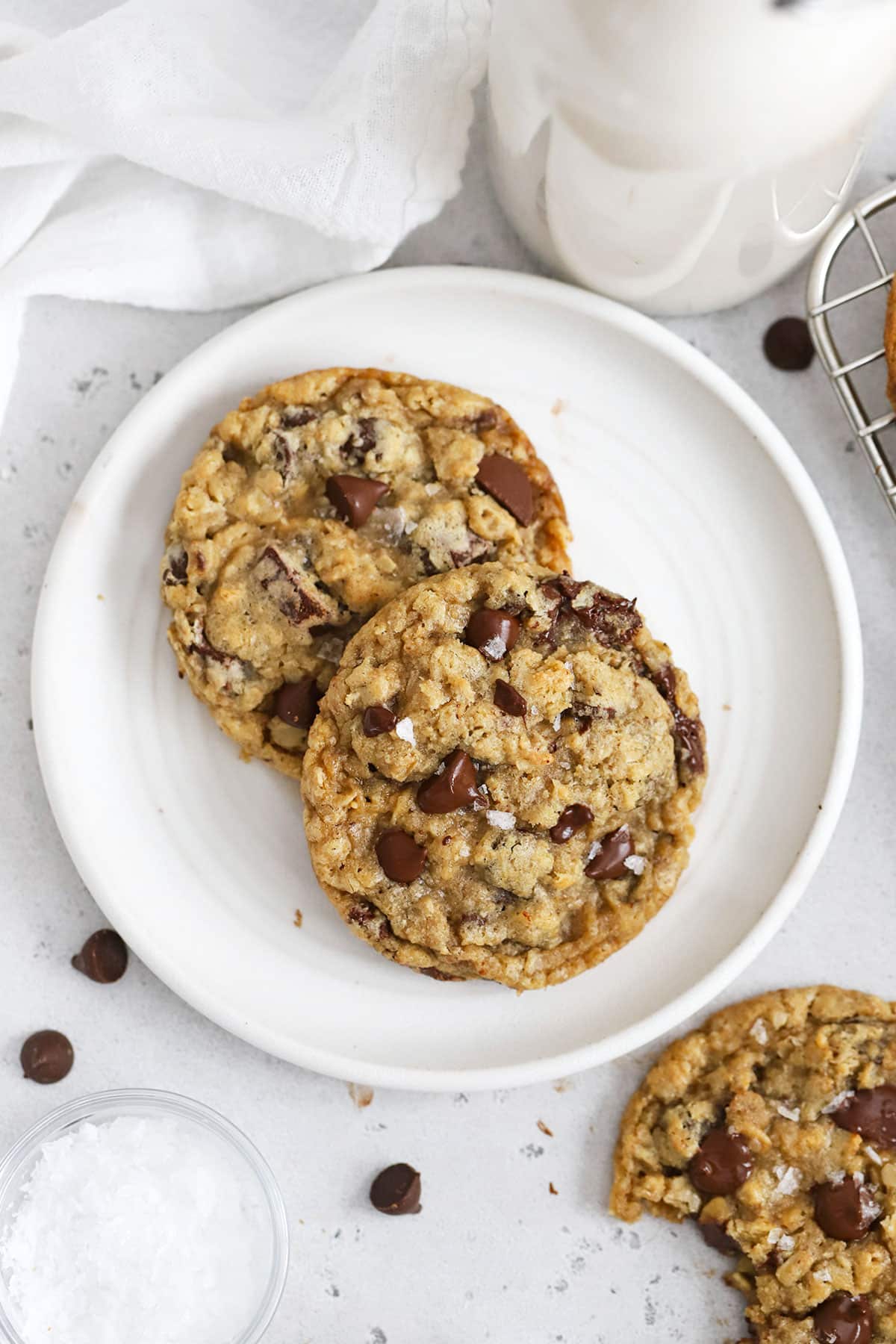 Gluten-Free Oatmeal Chocolate Chip Cookies on a white plate