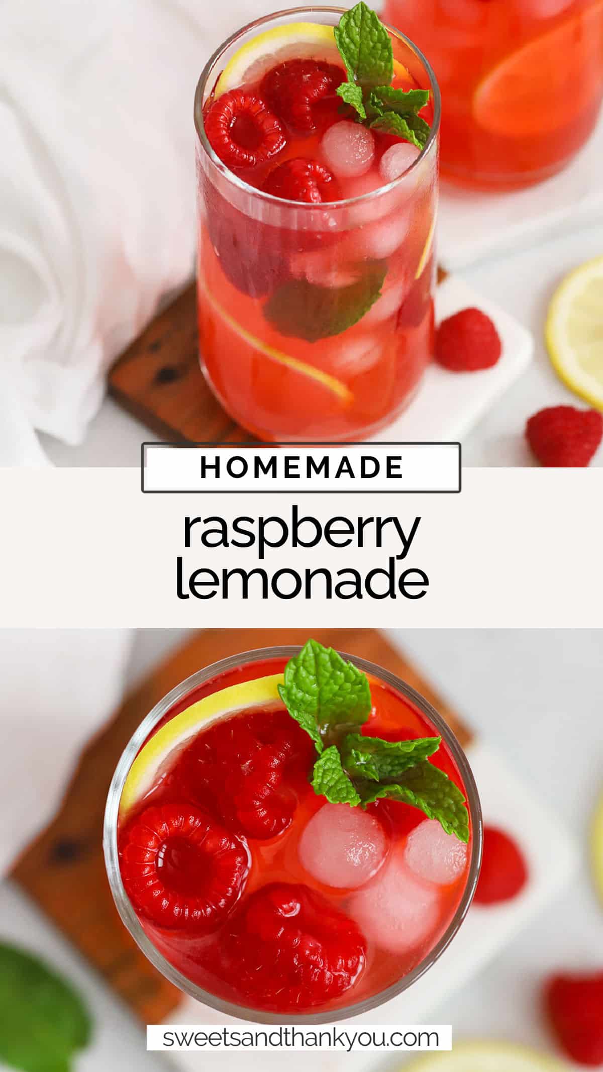 This easy homemade raspberry lemonade recipe is the perfect drink to cool off with! Made from simple ingredients, this pretty pink drink is perfect for parties and celebrations of all kinds. // pink lemonade / raspberry lemonade from scratch / raspberry lemonade with real lemon / 4 ingredient raspberry lemonade / summer mocktail / summer drink recipe / pink drink recipe / pink mocktail / valentines day mocktail / raspberry mocktail / from scratch raspberry lemonade