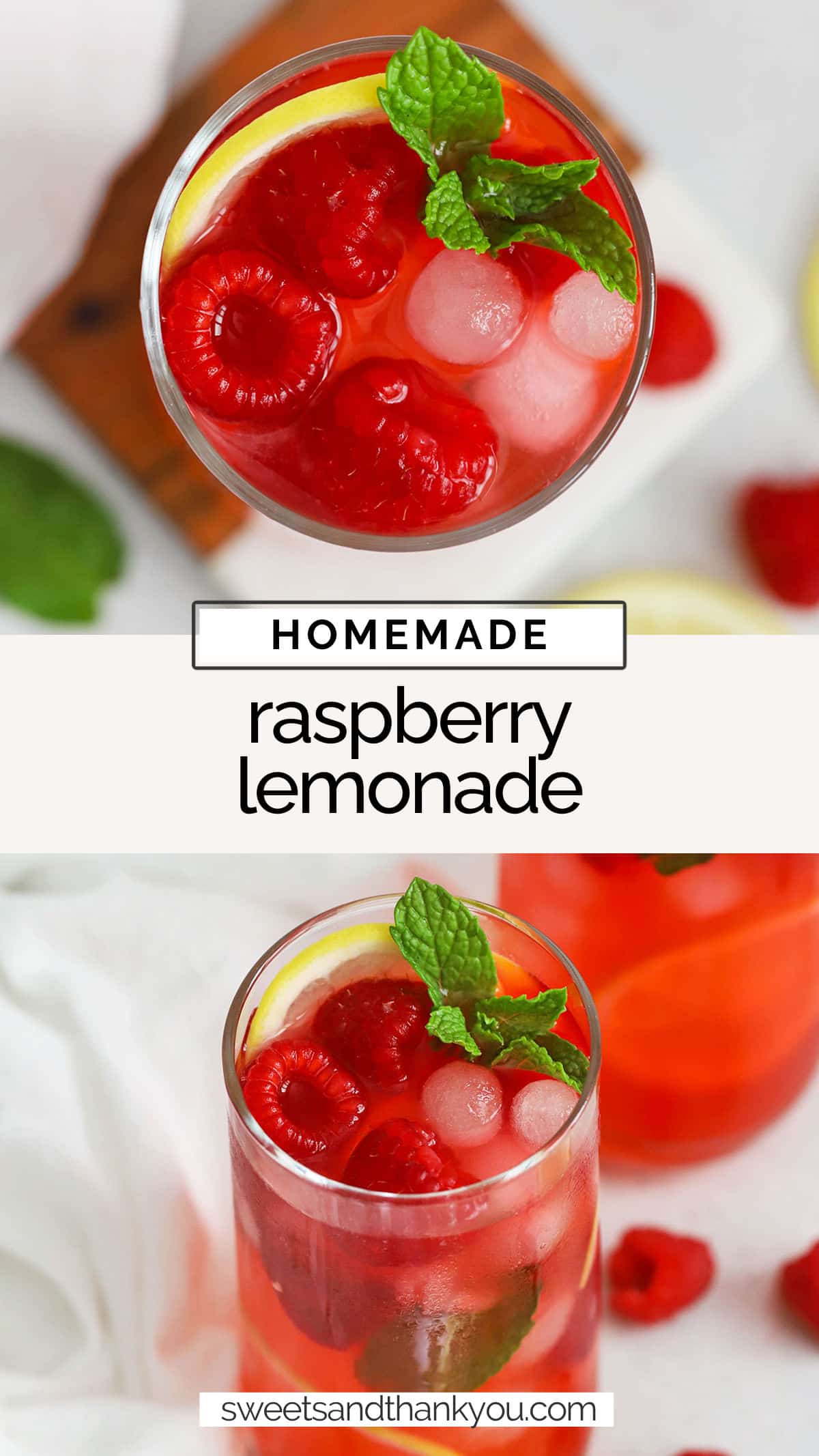 This easy homemade raspberry lemonade recipe is the perfect drink to cool off with! Made from simple ingredients, this pretty pink drink is perfect for parties and celebrations of all kinds. // pink lemonade / raspberry lemonade from scratch / raspberry lemonade with real lemon / 4 ingredient raspberry lemonade / summer mocktail / summer drink recipe / pink drink recipe / pink mocktail / valentines day mocktail / raspberry mocktail / from scratch raspberry lemonade