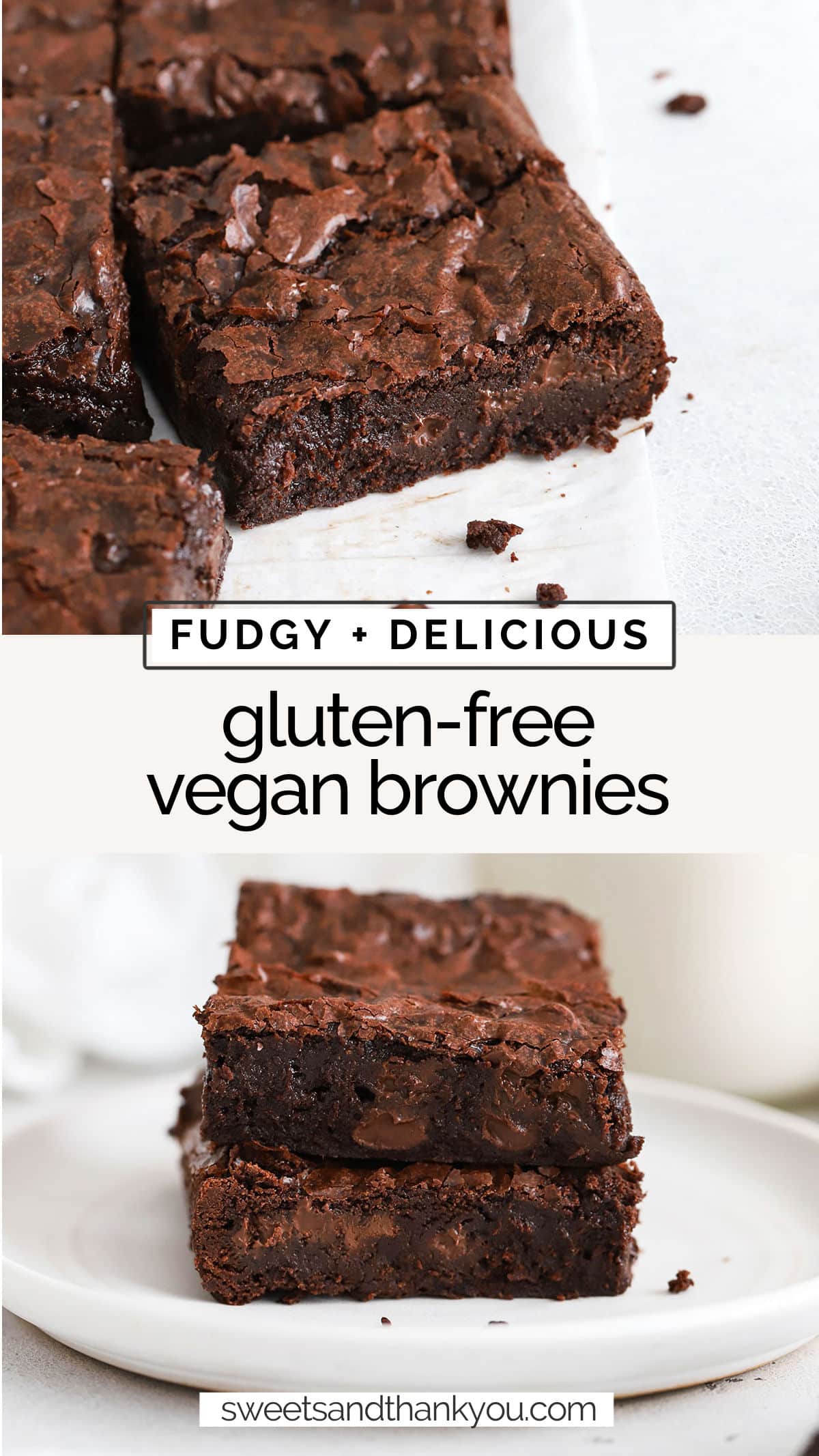 This Gluten-Free Vegan Brownies recipe is fudgy, chocolatey, and has that signature glossy top that looks gorgeous. (no flax eggs & no aquafaba in sight!) / gluten free vegan brownie recipe / the best vegan brownies / fudgy vegan brownies recipe / vegan brownies no flax eggs / vegan brownies without flax / vegan brownies without aquafaba / gluten-free brownies without eggs / gluten-free brownies no eggs / vegan gluten free brownies / vegan brownies gluten free / chewy vegan brownies