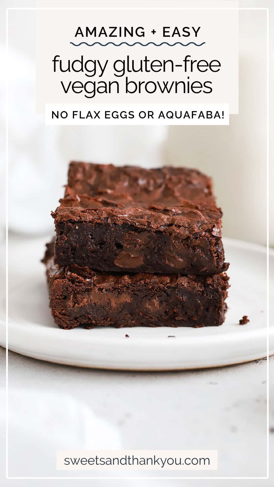 This Gluten-Free Vegan Brownies recipe is fudgy, chocolatey, and has that signature glossy top that looks gorgeous. (no flax eggs & no aquafaba in sight!) / gluten free vegan brownie recipe / the best vegan brownies / fudgy vegan brownies recipe / vegan brownies no flax eggs / vegan brownies without flax / vegan brownies without aquafaba / gluten-free brownies without eggs / gluten-free brownies no eggs / vegan gluten free brownies / vegan brownies gluten free / chewy vegan brownies
