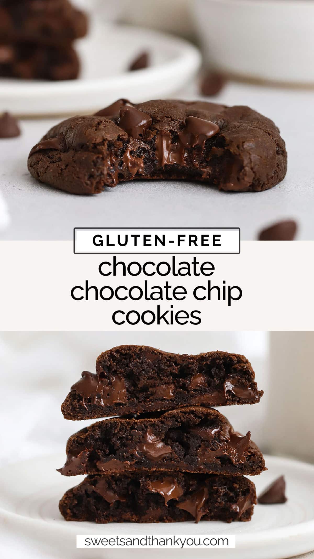 Gluten-Free Chocolate Chocolate Chip Cookies. Made with a chocolate cookie base, and plenty of chocolate chips, these gluten-free double-chocolate chip cookies are made for chocolate lovers! // gluten free double chocolate cookies / gluten free chocolate chocolate cookies recipe / gluten free cookie recipe / gluten free chocolate cookie recipe / gluten free cookies / gluten free chocolate chip cookies / gluten free cookie recipes