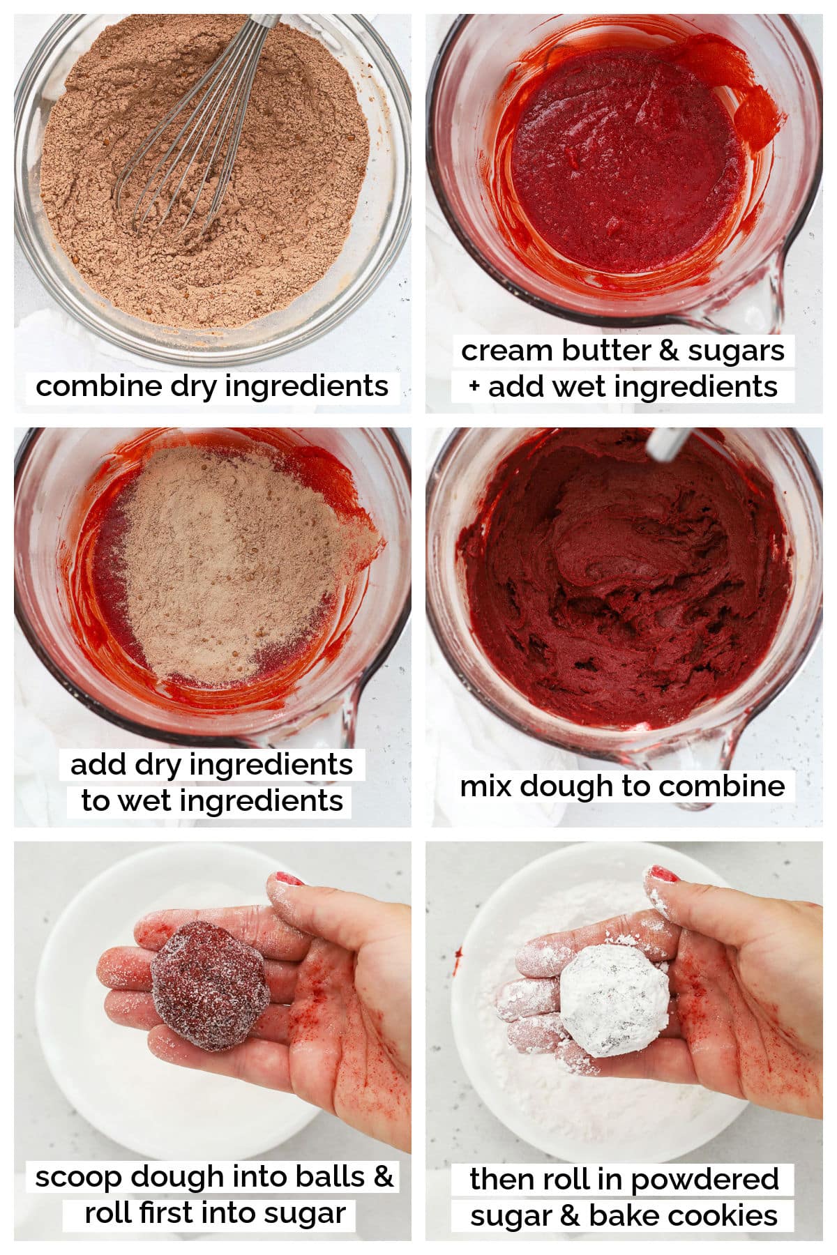 making gluten-free red velvet crinkle cookie step by step