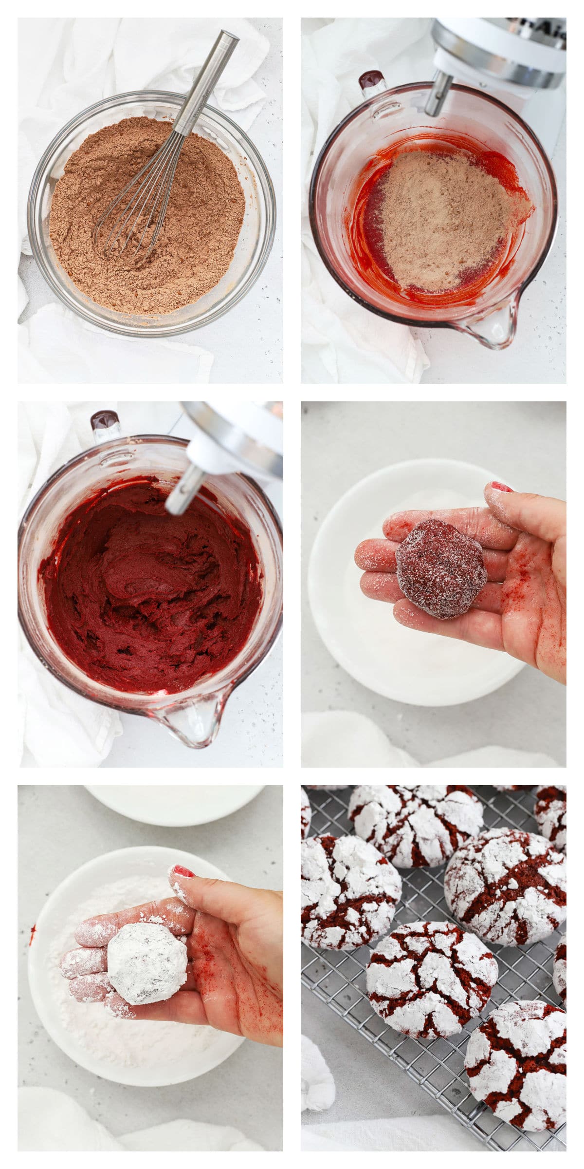 making red velvet crinkle cookies step by step