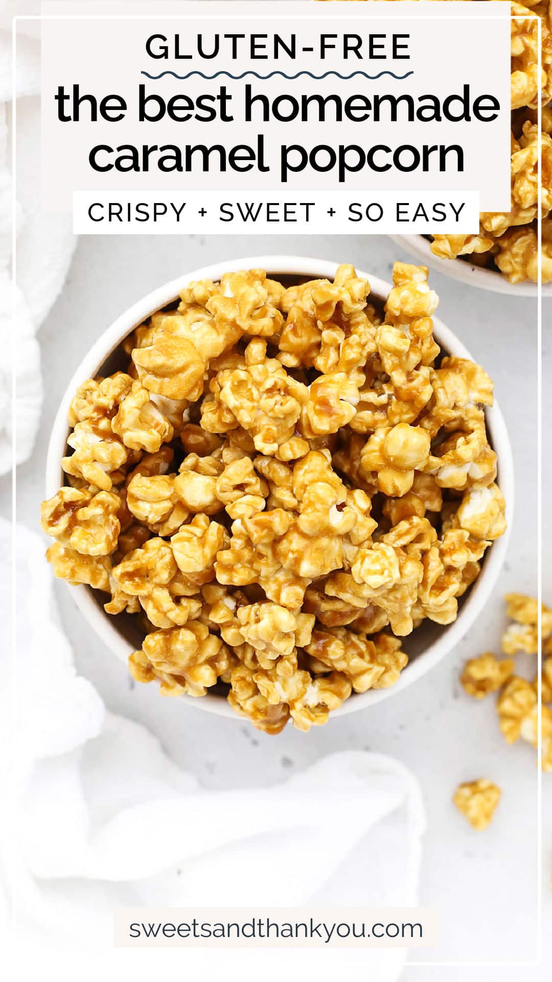 The BEST Caramel Popcorn - This easy homemade caramel corn recipe can be made crispy or gooey. You'll LOVE the incredible flavor! / easy caramel popcorn recipe / homemade caramel popcorn / crunchy caramel popcorn / crispy caramel popcorn / easy caramel corn / the best caramel corn recipe / gluten free caramel corn / gluten free caramel popcorn /