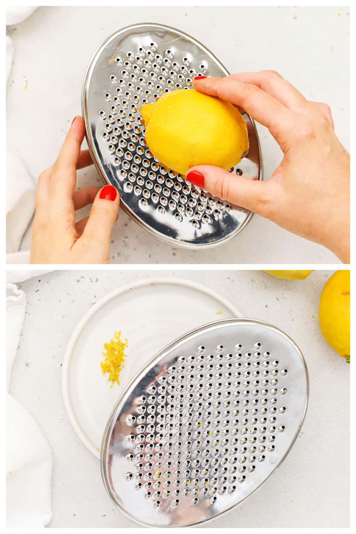 zesting a lemon with a box grater