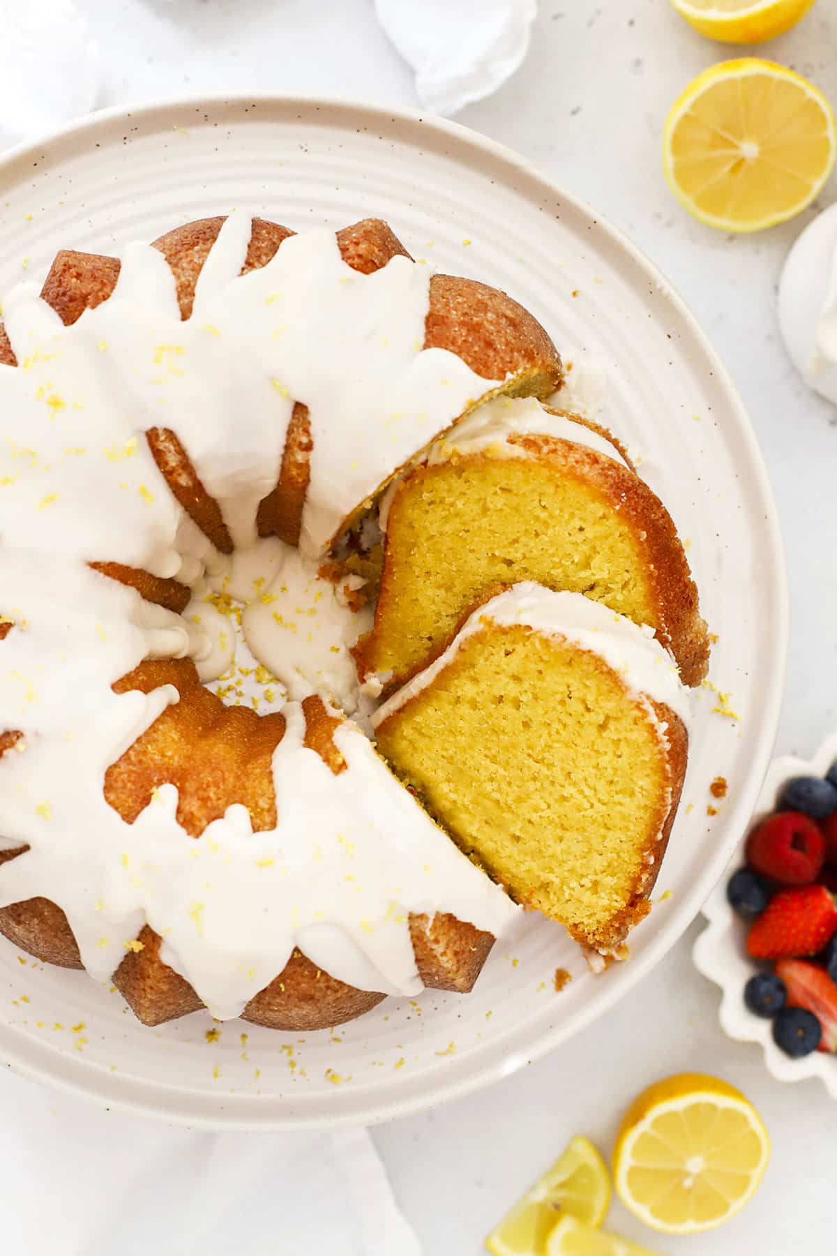 gluten free lemon bund cake with vanilla glaze